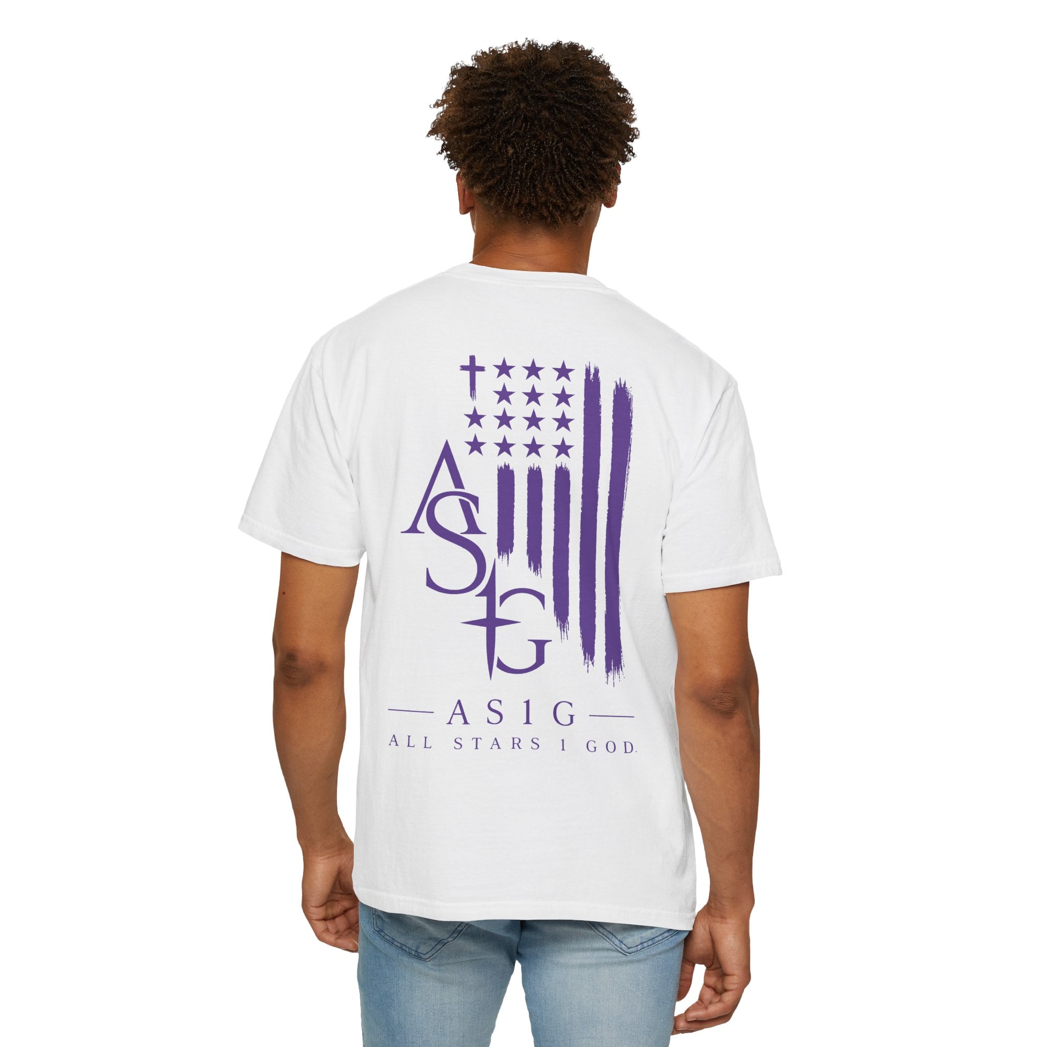 ASIG All Stars & God Flag T‑Shirt — Purple Brushstroke American Flag Tee
