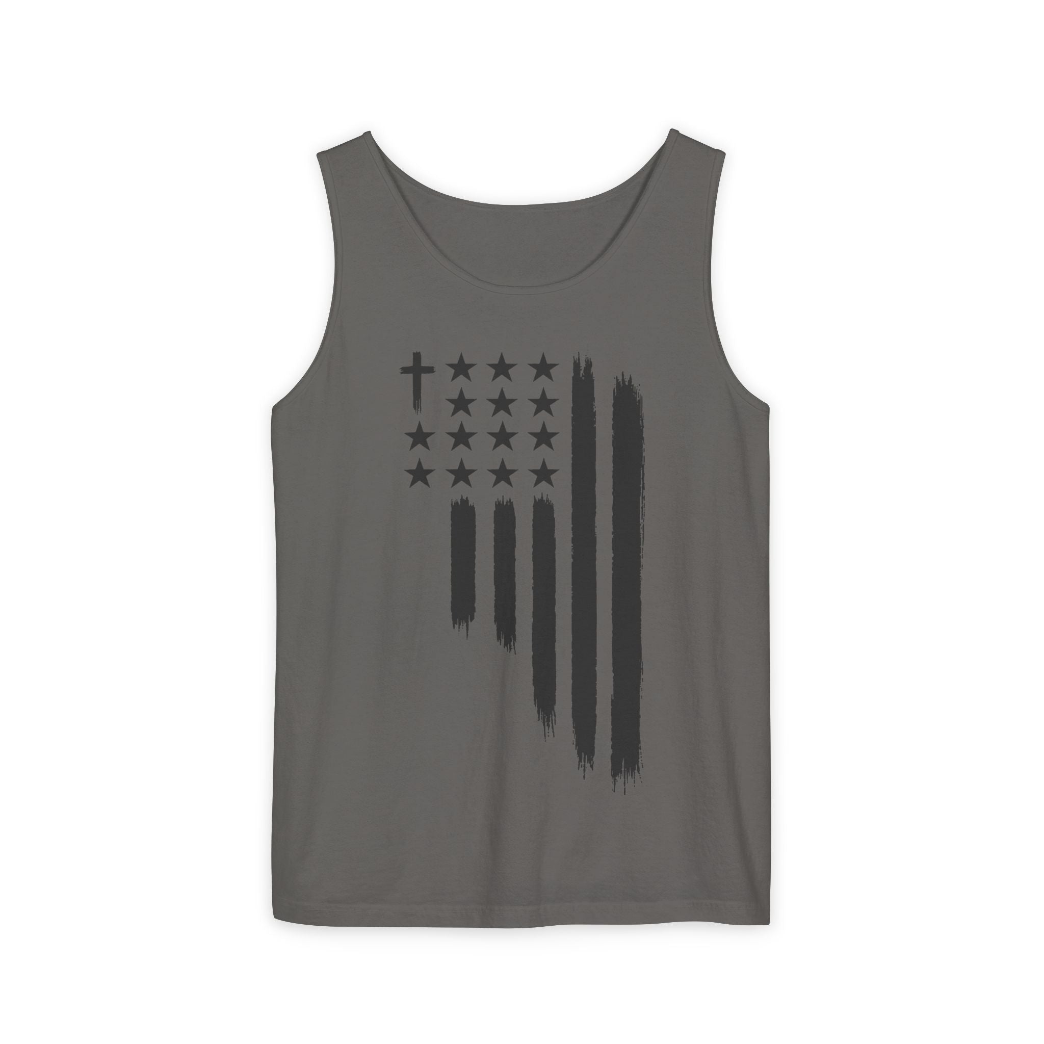 2nd set of colors ALL STARS Flag Tank Top — Distressed Cross & Stars Patriotic Design