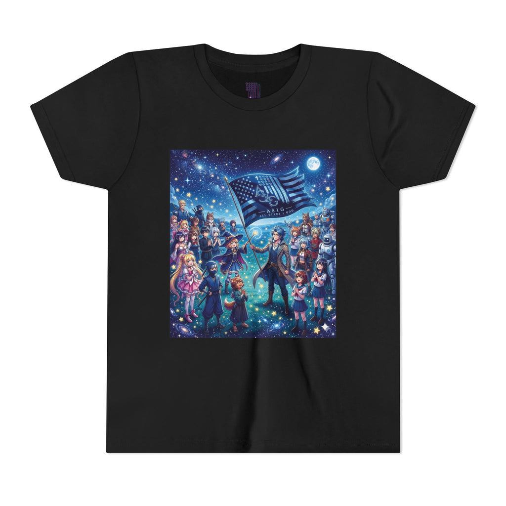 Youth Tee — Starry Night Patriotic Kids T‑Shirt (American Flag & Kids Illustration)