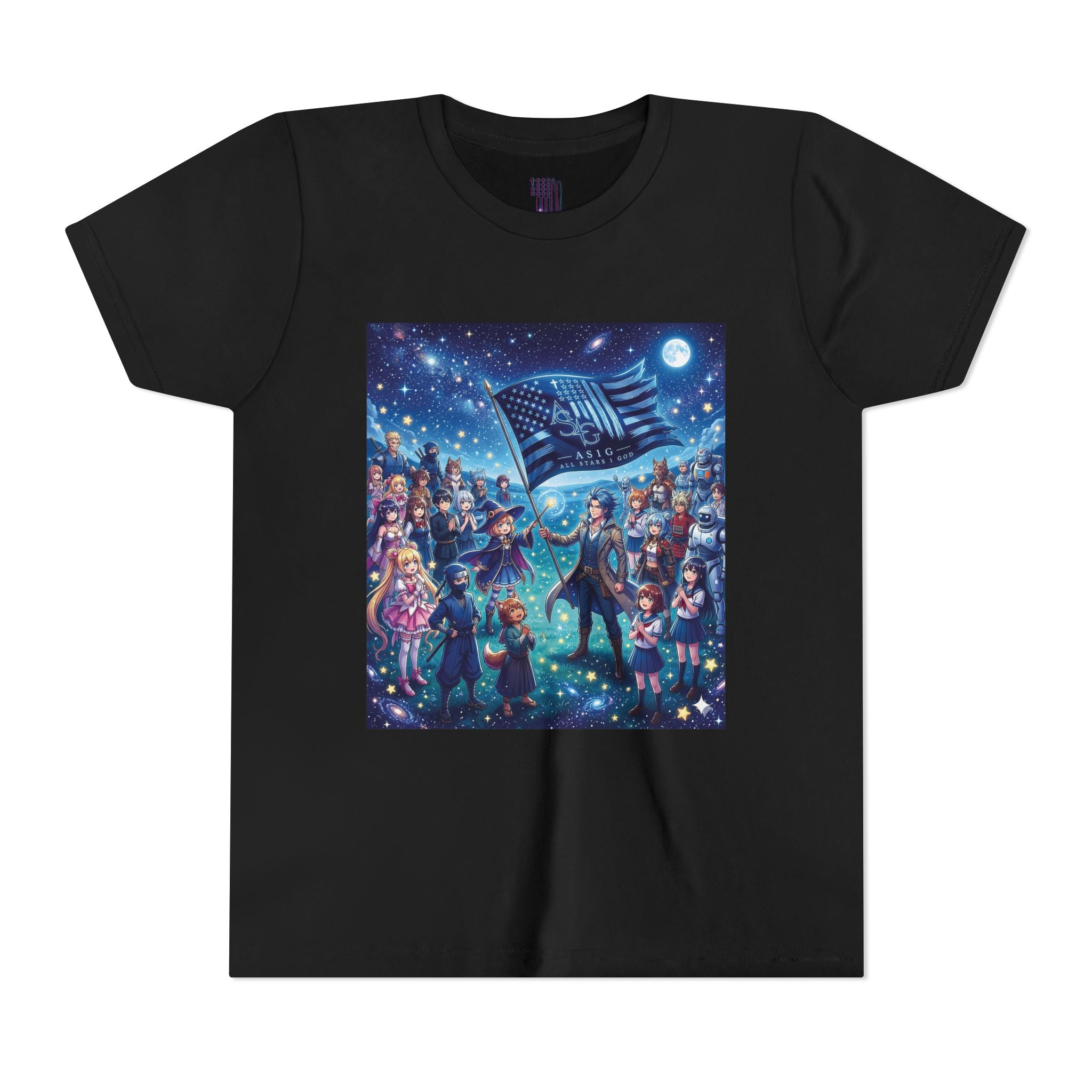 Youth Tee — Starry Night Patriotic Kids T‑Shirt (American Flag & Kids Illustration)