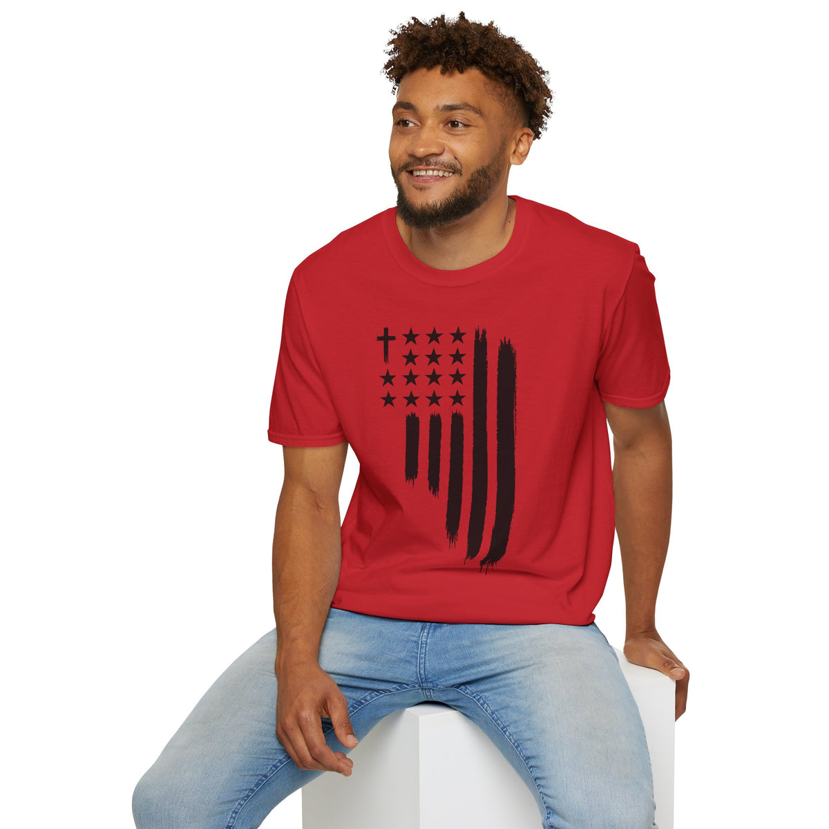 Christian Flag T-Shirt — Distressed American Cross Stars Tee