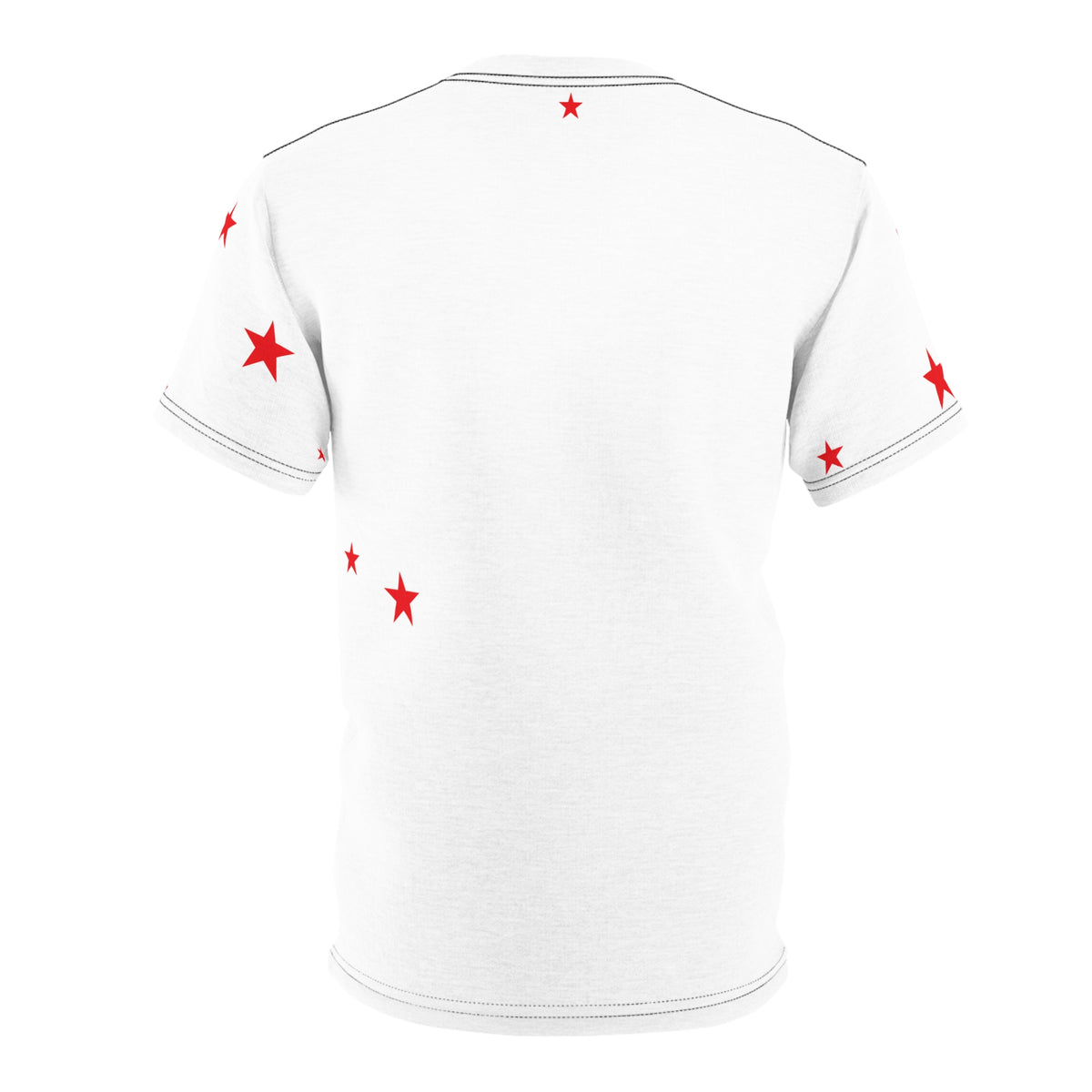White Tee with Red Stars & Cross — Christian Graphic T‑Shirt