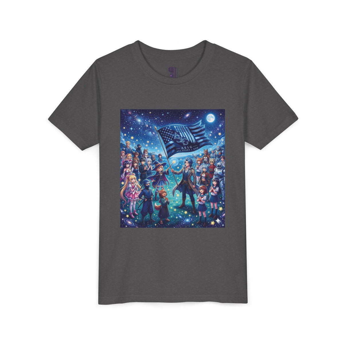 Starry Night Patriotic Kids T‑Shirt (American Flag & Kids Illustration)