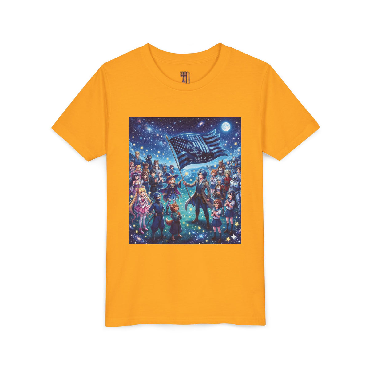 Starry Night Patriotic Kids T‑Shirt (American Flag & Kids Illustration)