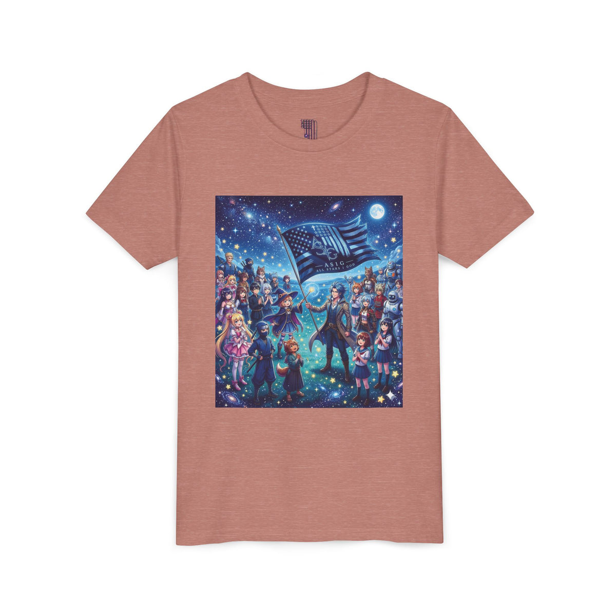 Starry Night Patriotic Kids T‑Shirt (American Flag & Kids Illustration)