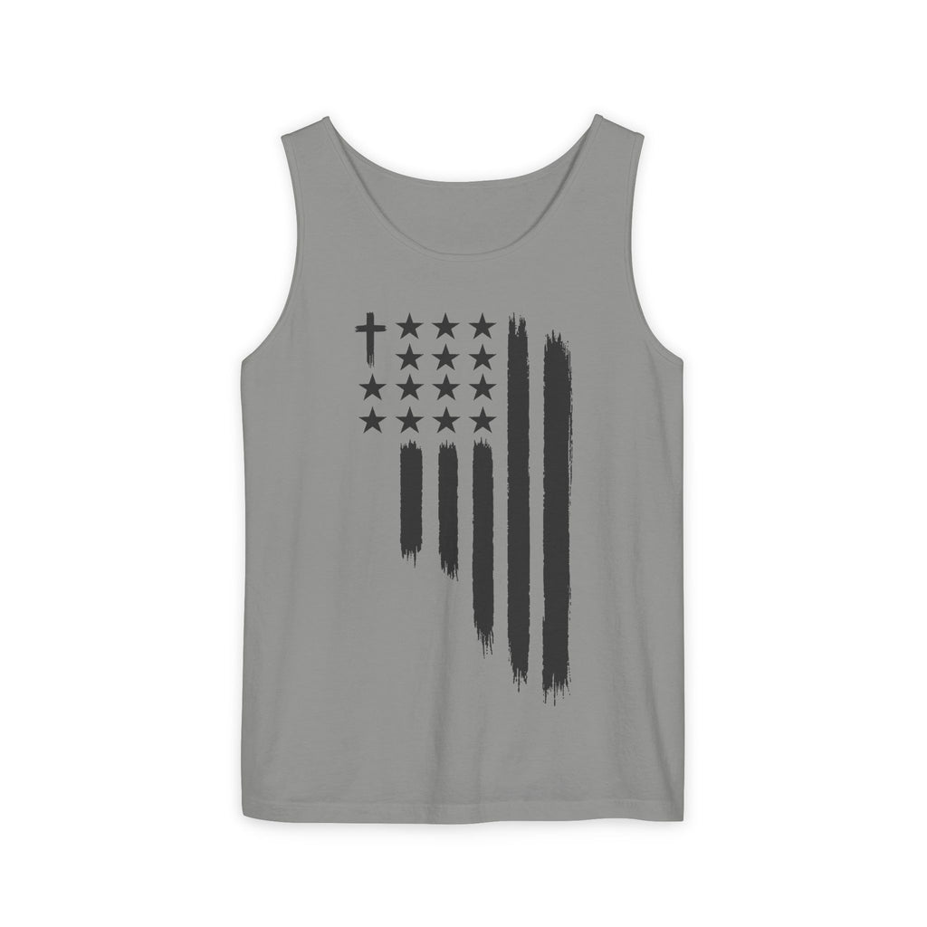 2nd set of colors ALL STARS Flag Tank Top — Distressed Cross & Stars Patriotic Design