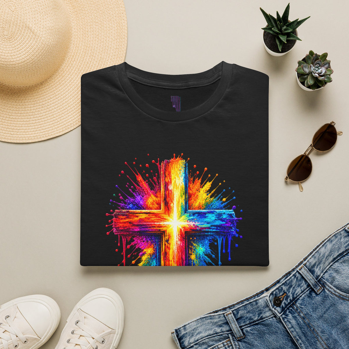 Rainbow Watercolor Cross T-Shirt