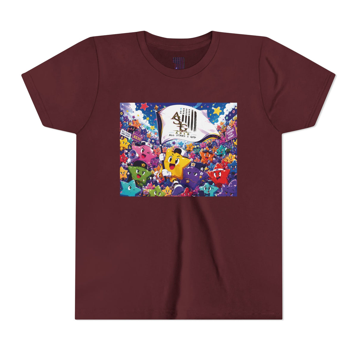 STAR RALLY - Colorful Cartoon Stars Crew with 'The First' Cap Design