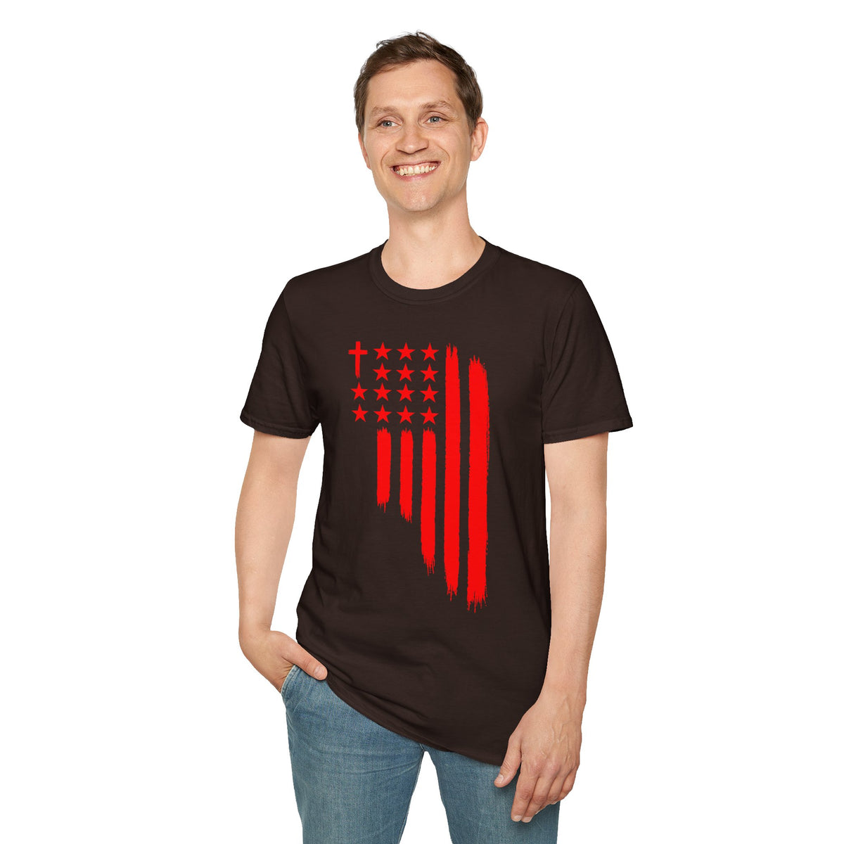 Patriotic Red Brushstroke Flag T‑Shirt