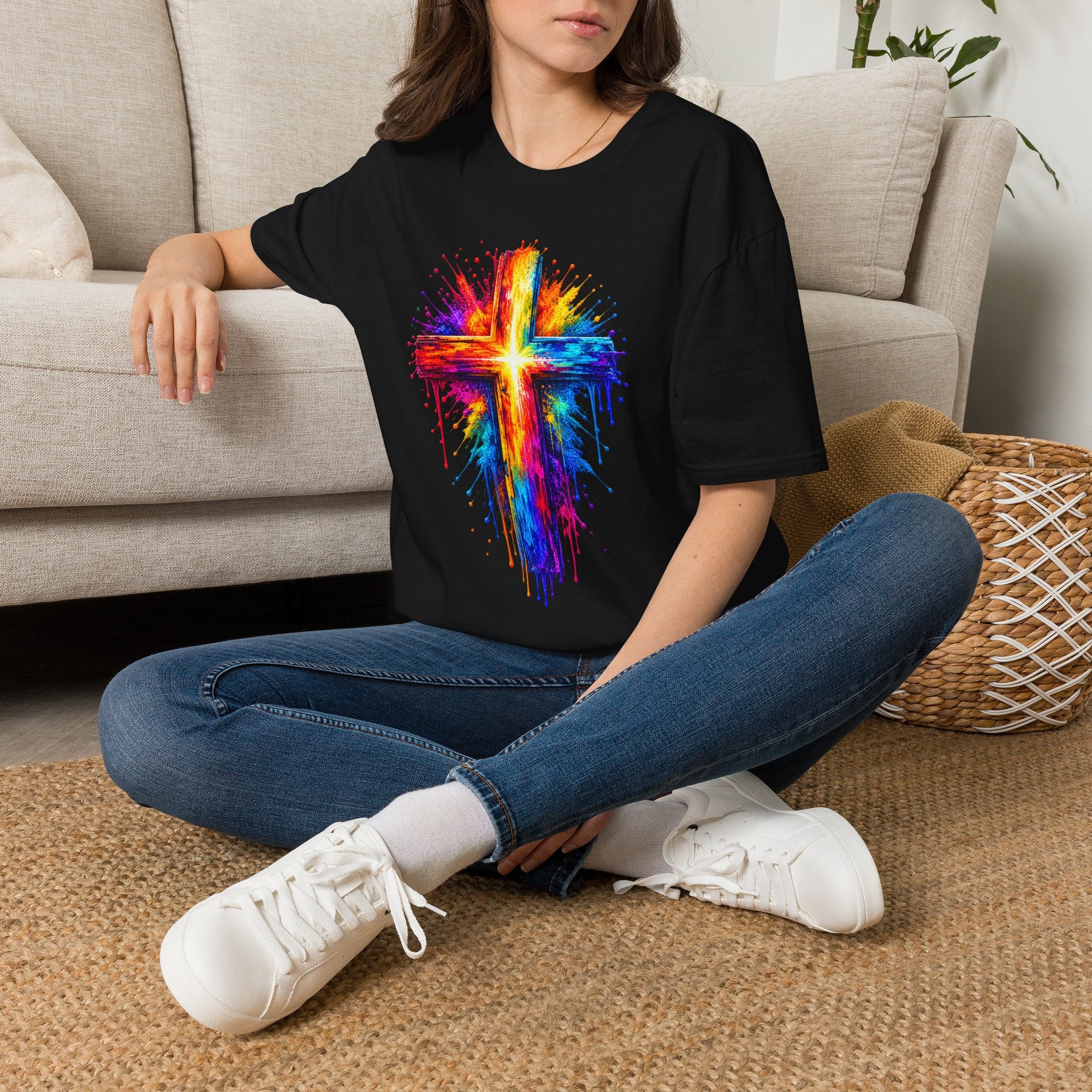 Rainbow Watercolor Cross T-Shirt