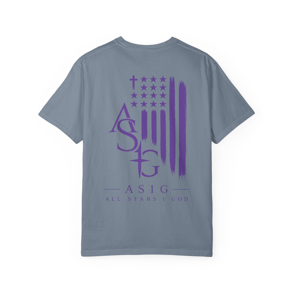 ASIG All Stars & God Flag T‑Shirt — Purple Brushstroke American Flag Tee