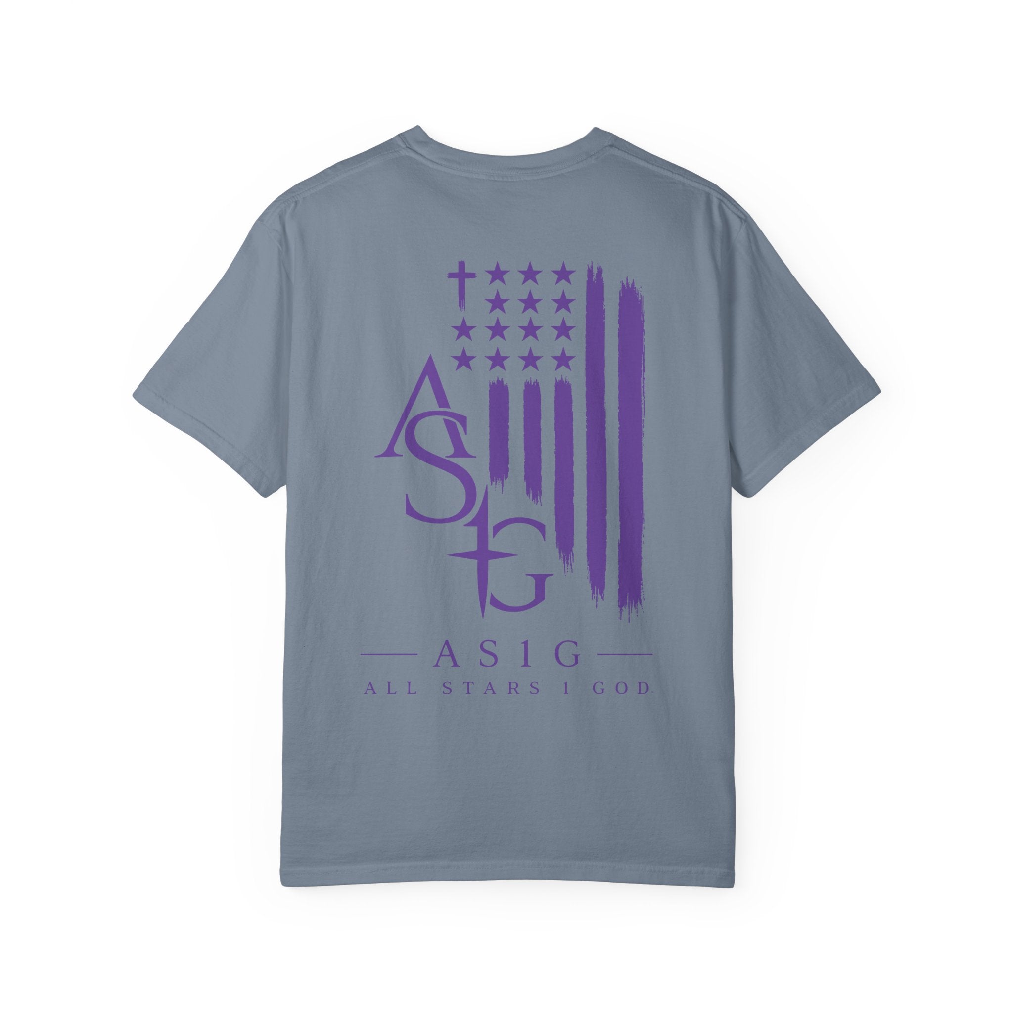 ASIG All Stars & God Flag T‑Shirt — Purple Brushstroke American Flag Tee
