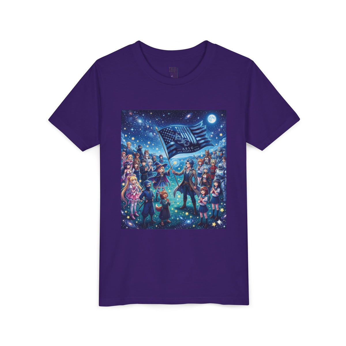 Starry Night Patriotic Kids T‑Shirt (American Flag & Kids Illustration)