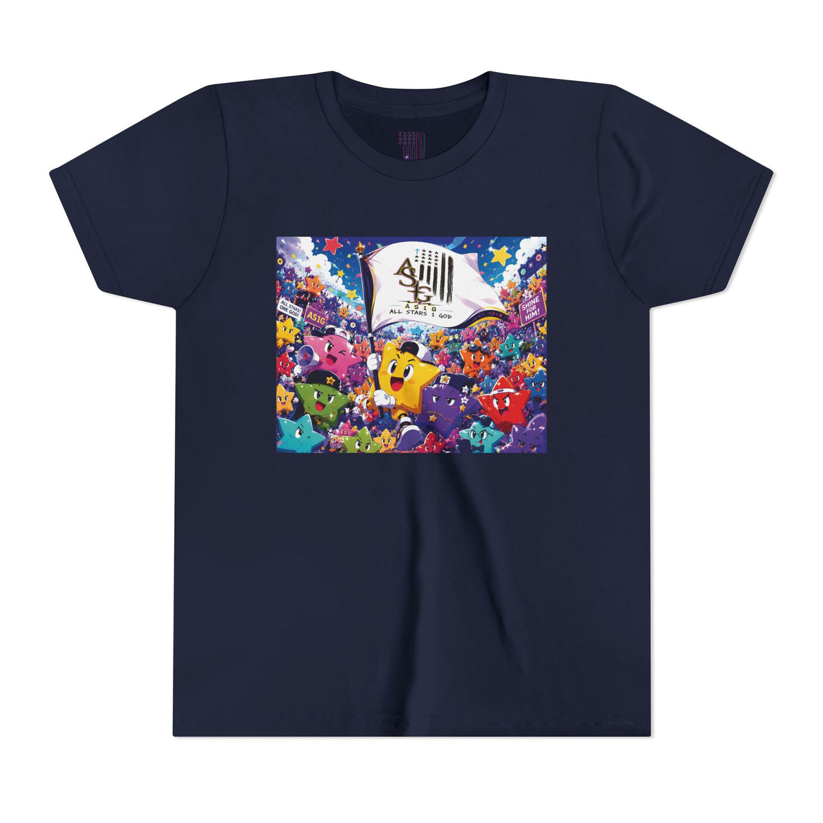 STAR RALLY - Colorful Cartoon Stars Crew with 'The First' Cap Design