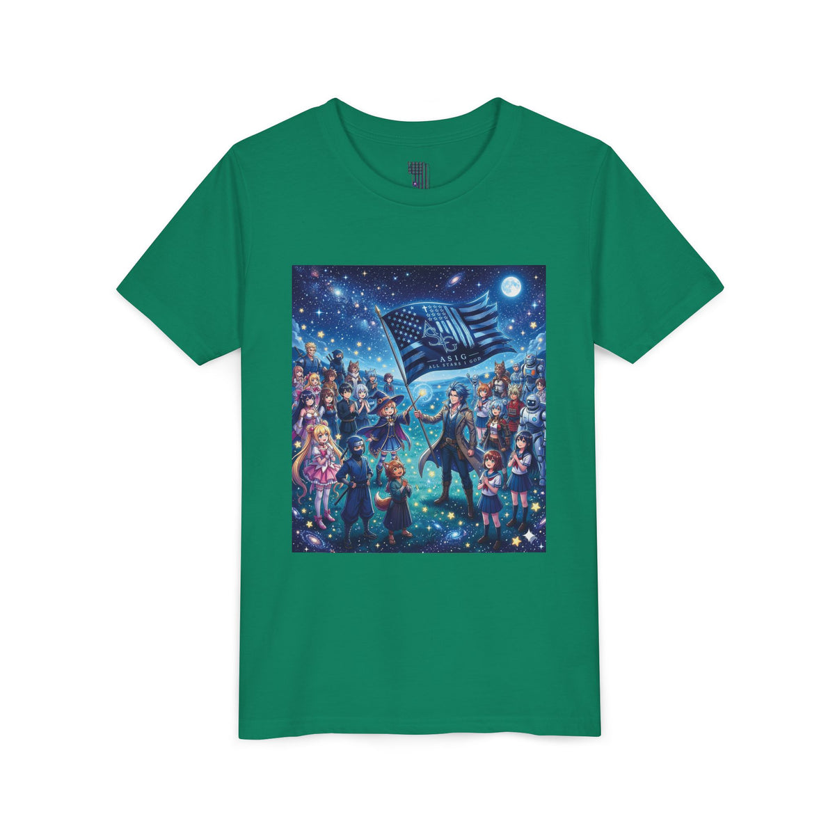 Starry Night Patriotic Kids T‑Shirt (American Flag & Kids Illustration)
