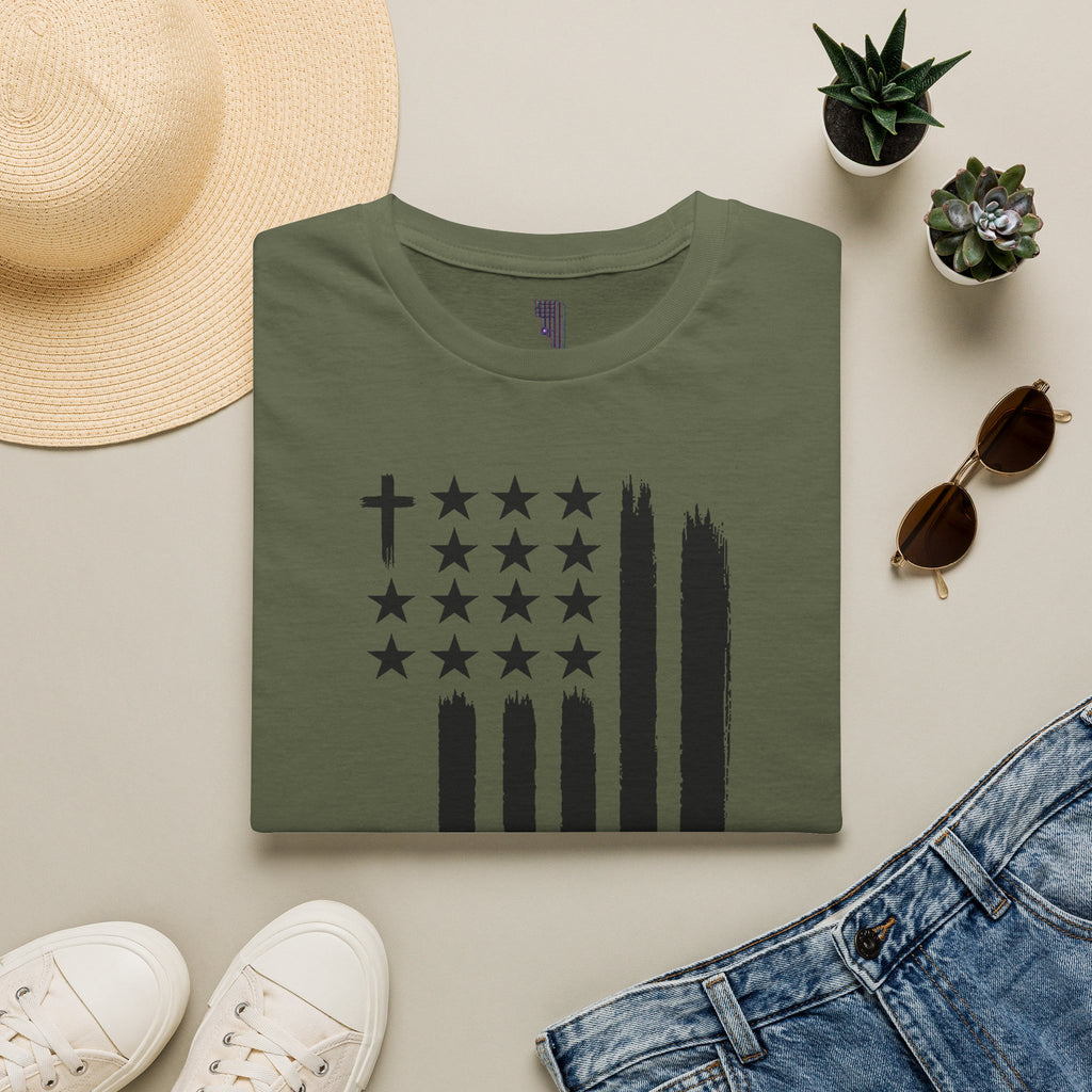 Christian Flag T-Shirt — Distressed American Cross Stars Tee