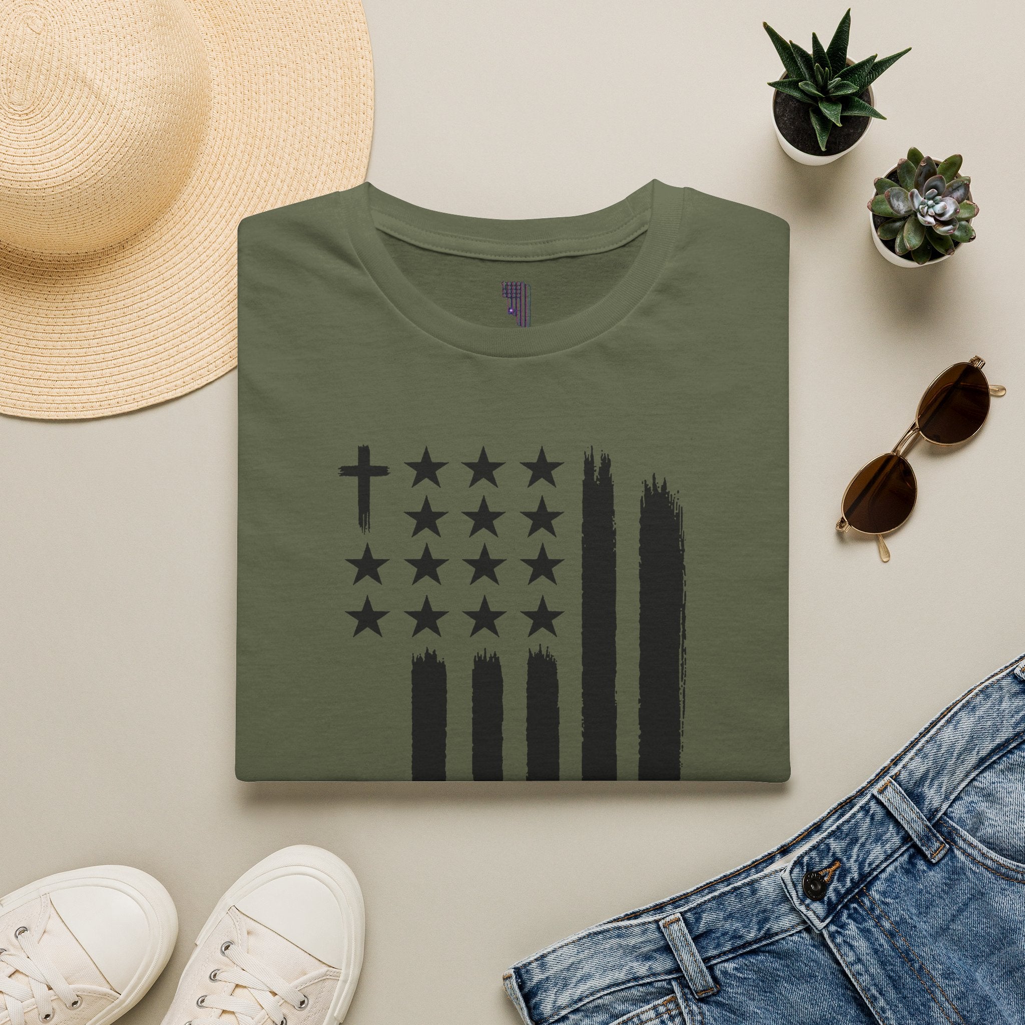 Christian Flag T-Shirt — Distressed American Cross Stars Tee