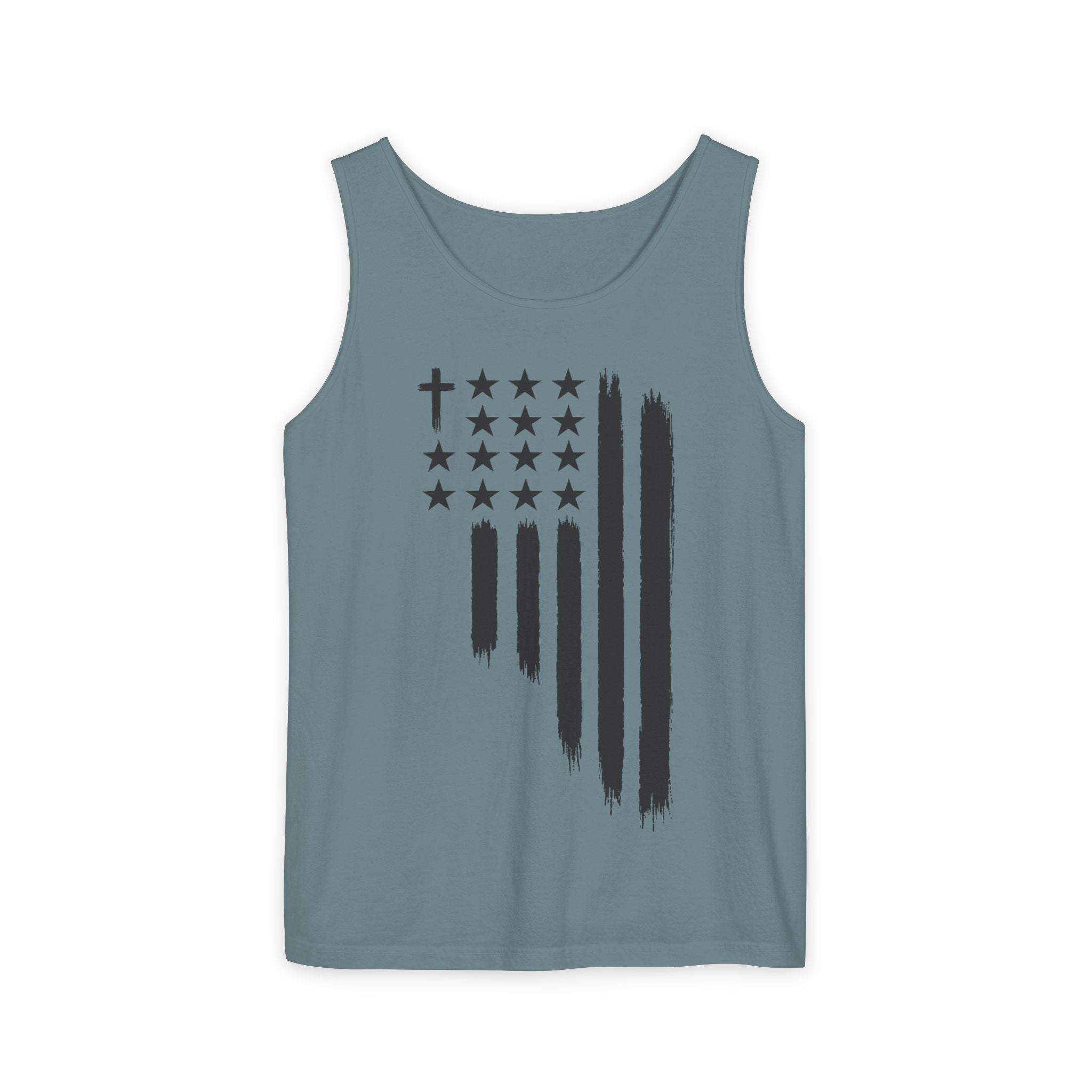 2nd set of colors ALL STARS Flag Tank Top — Distressed Cross & Stars Patriotic Design