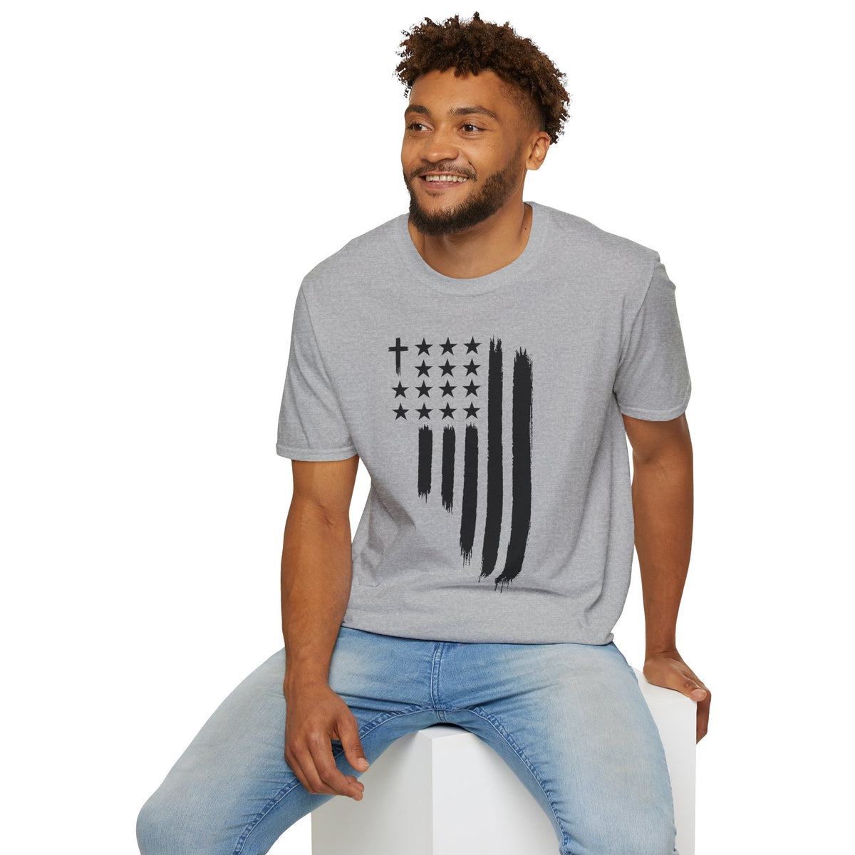 Christian Flag T-Shirt — Distressed American Cross Stars Tee