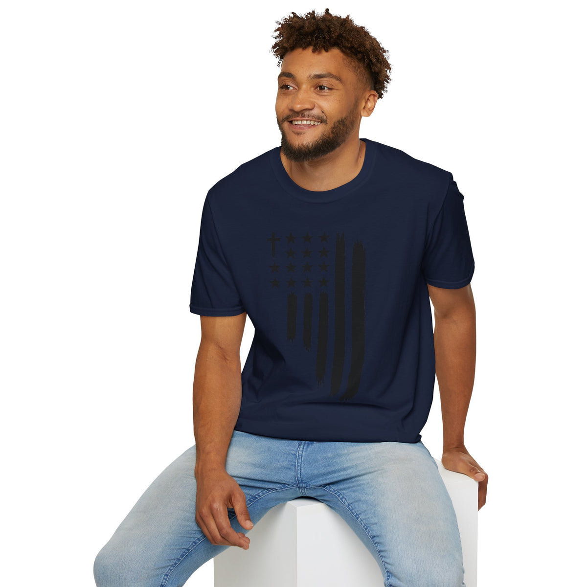 Christian Flag T-Shirt — Distressed American Cross Stars Tee