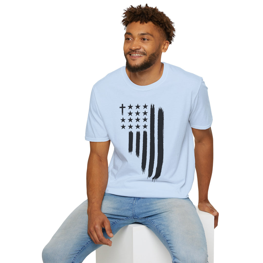 Christian Flag T-Shirt — Distressed American Cross Stars Tee