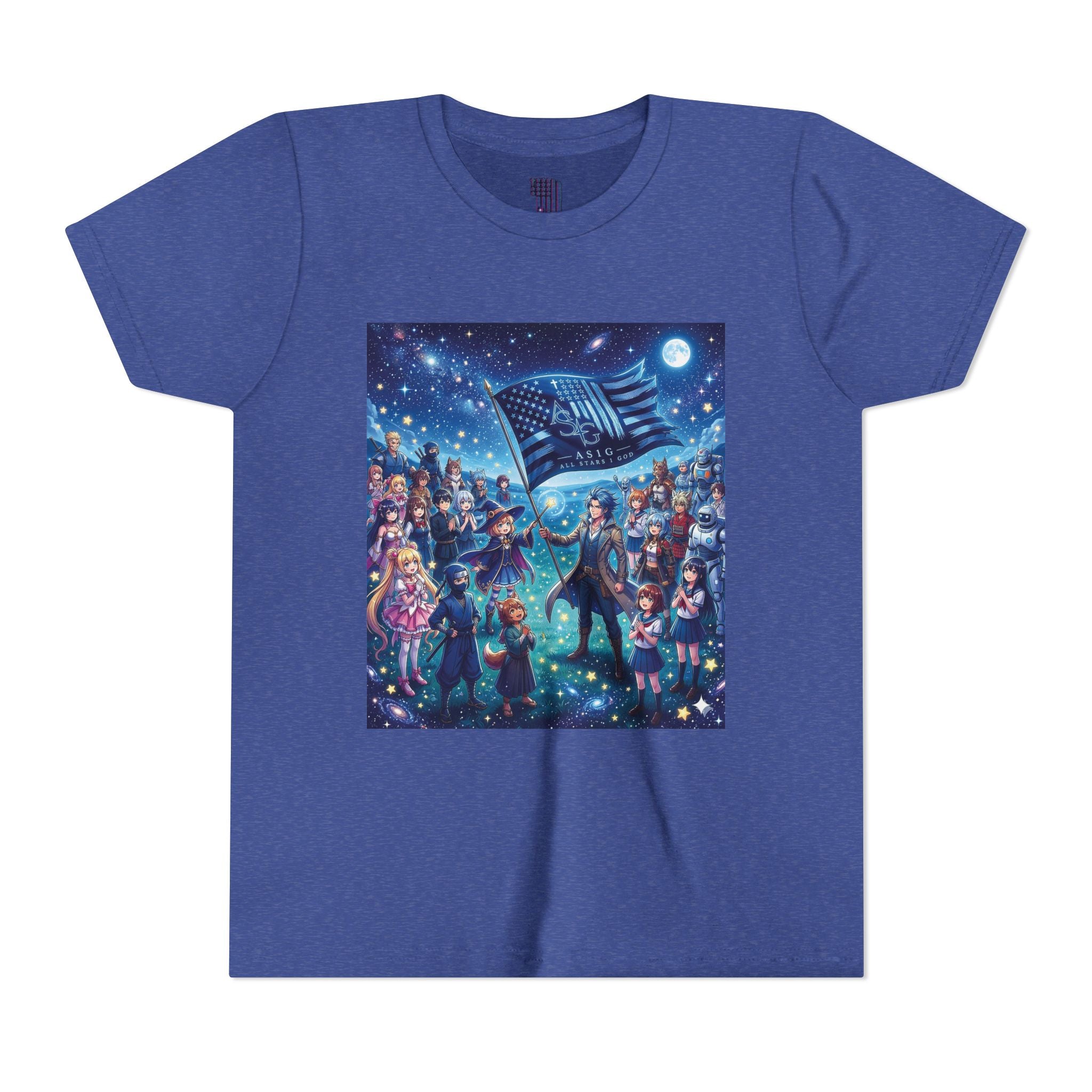 Youth Tee — Starry Night Patriotic Kids T‑Shirt (American Flag & Kids Illustration)