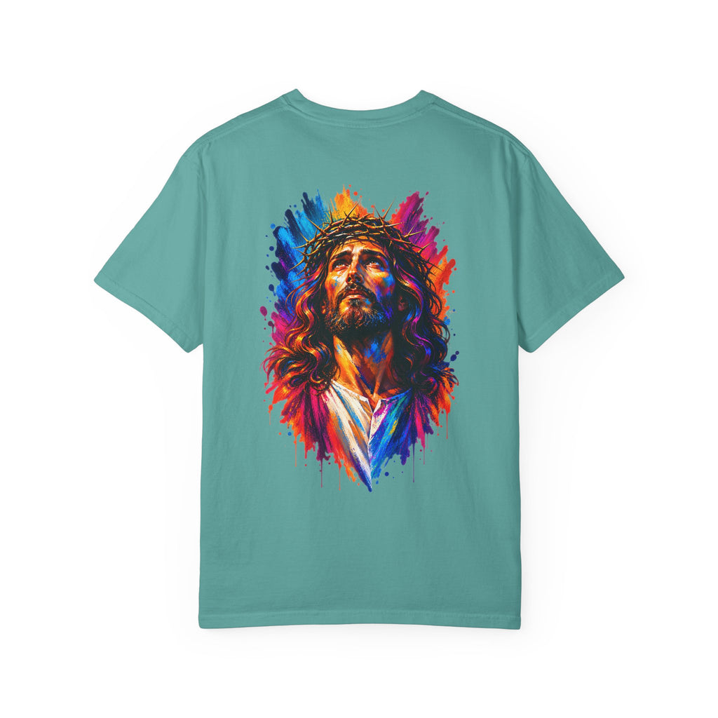 Jesus Portrait T-Shirt — Colorful Watercolor Cross Tee