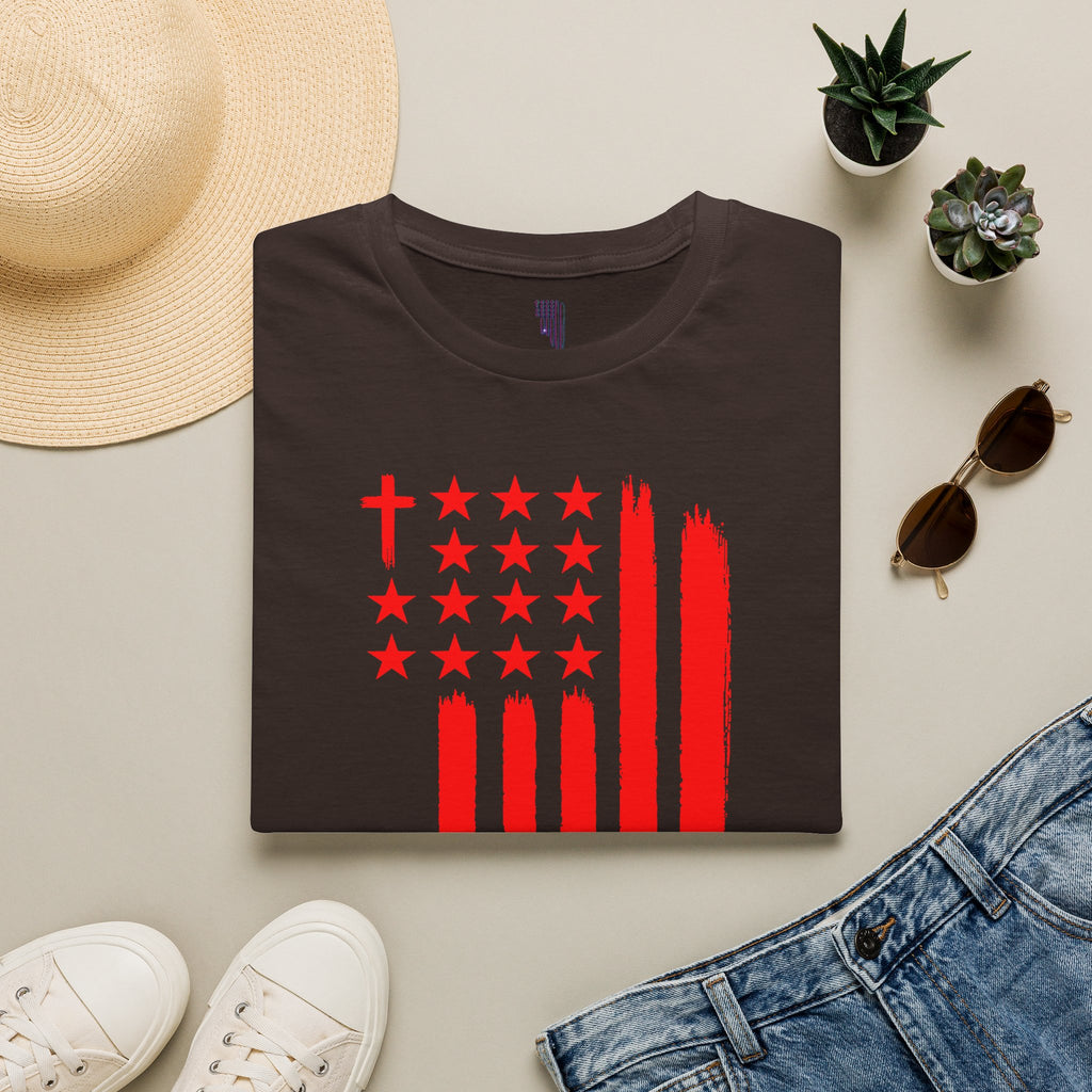 Patriotic Red Brushstroke Flag T‑Shirt