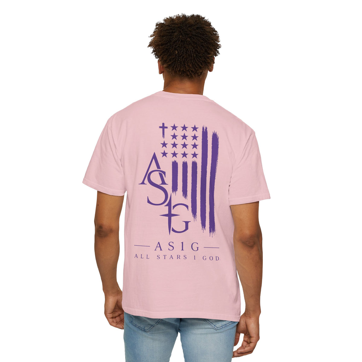ASIG All Stars & God Flag T‑Shirt — Purple Brushstroke American Flag Tee