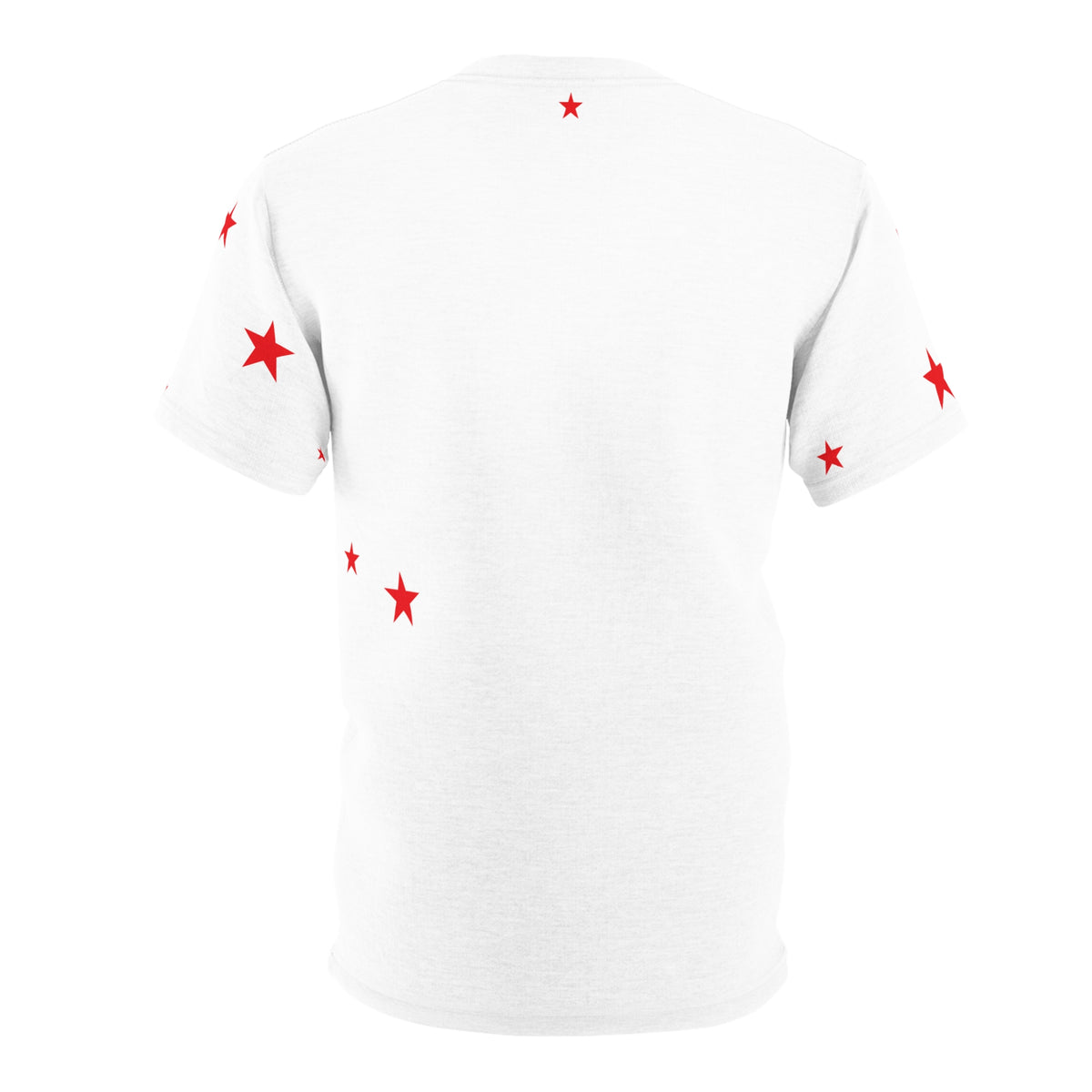 White Tee with Red Stars & Cross — Christian Graphic T‑Shirt