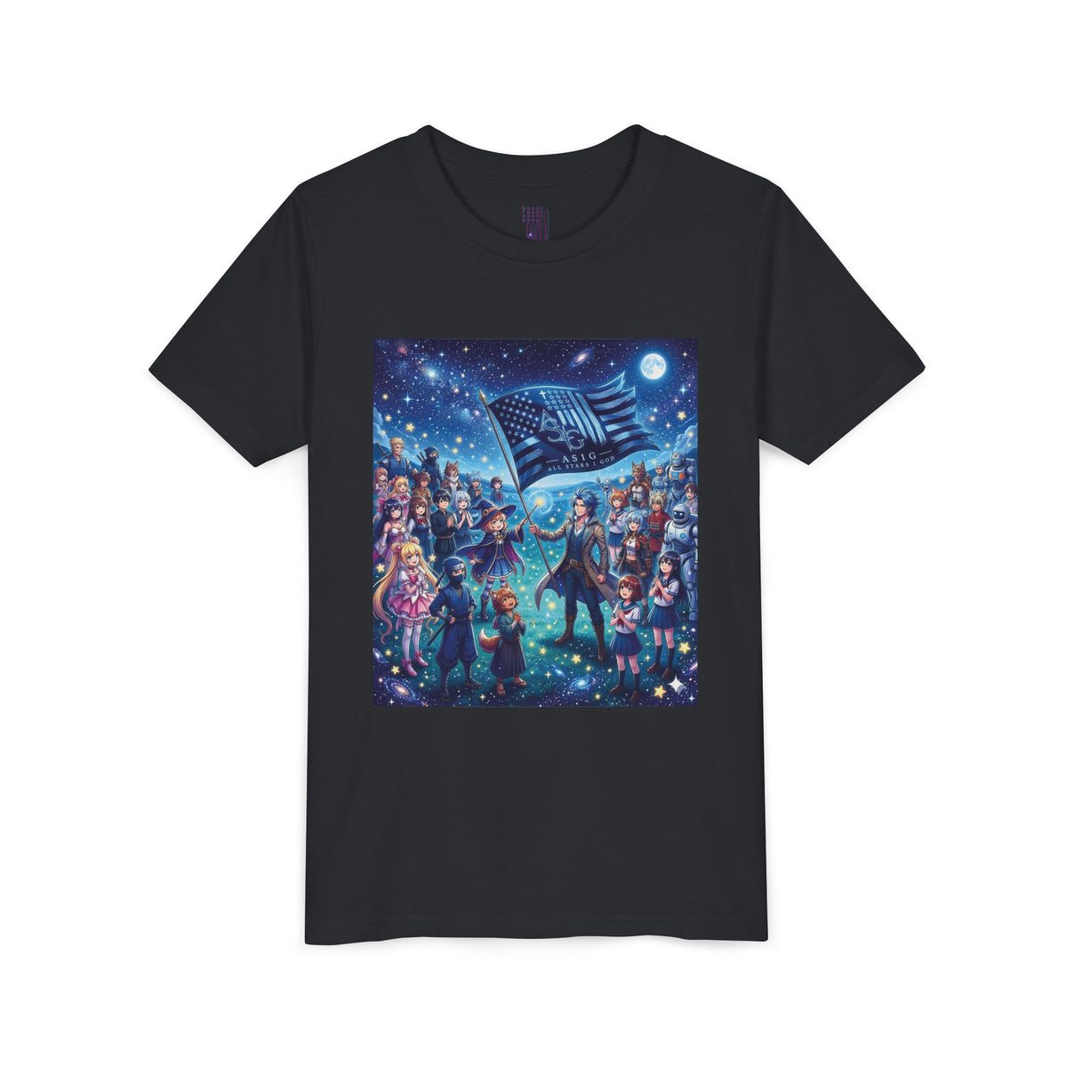 Starry Night Patriotic Kids T‑Shirt (American Flag & Kids Illustration)