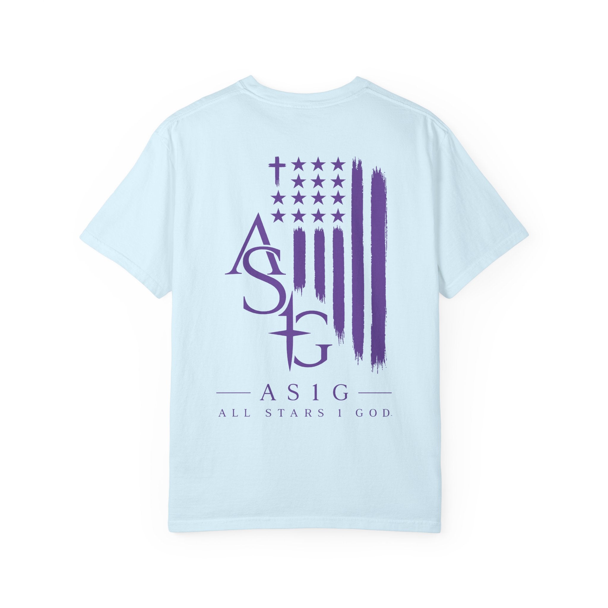 ASIG All Stars & God Flag T‑Shirt — Purple Brushstroke American Flag Tee