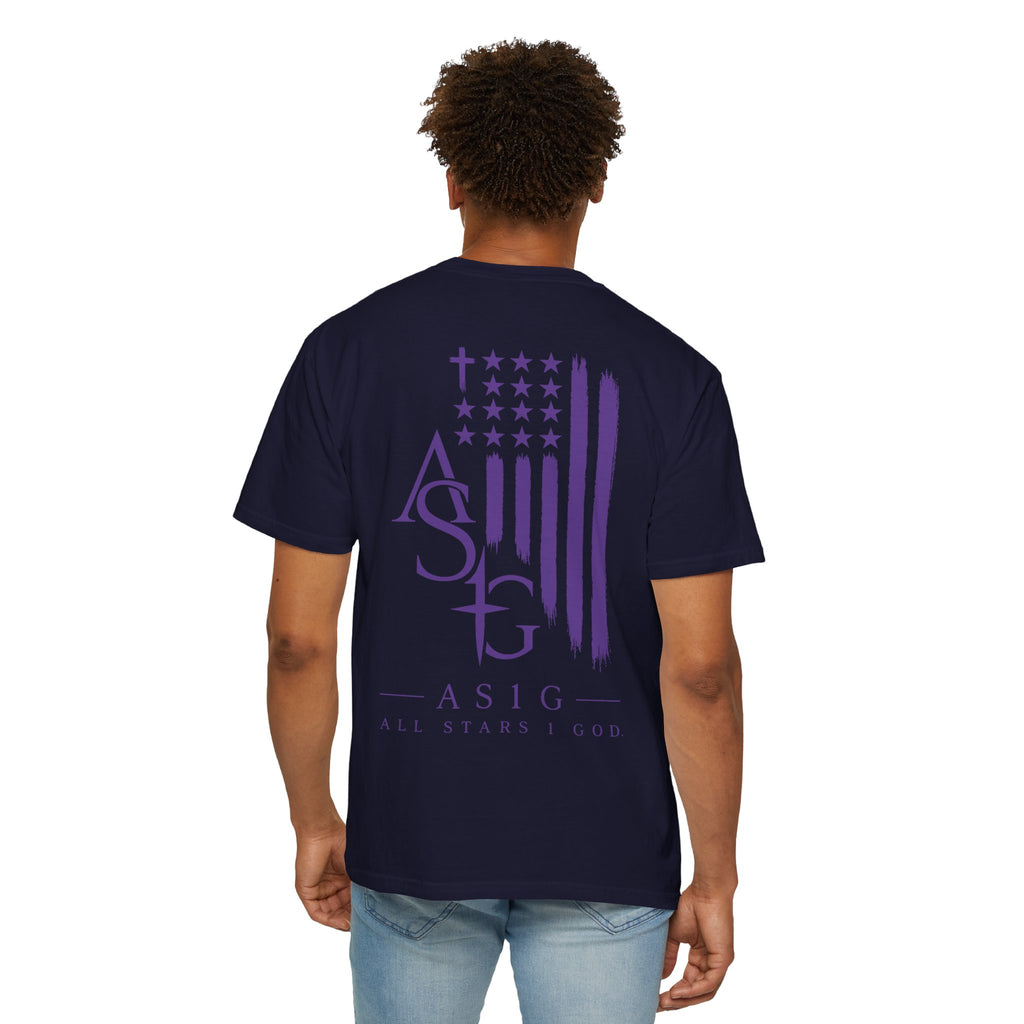 ASIG All Stars & God Flag T‑Shirt — Purple Brushstroke American Flag Tee