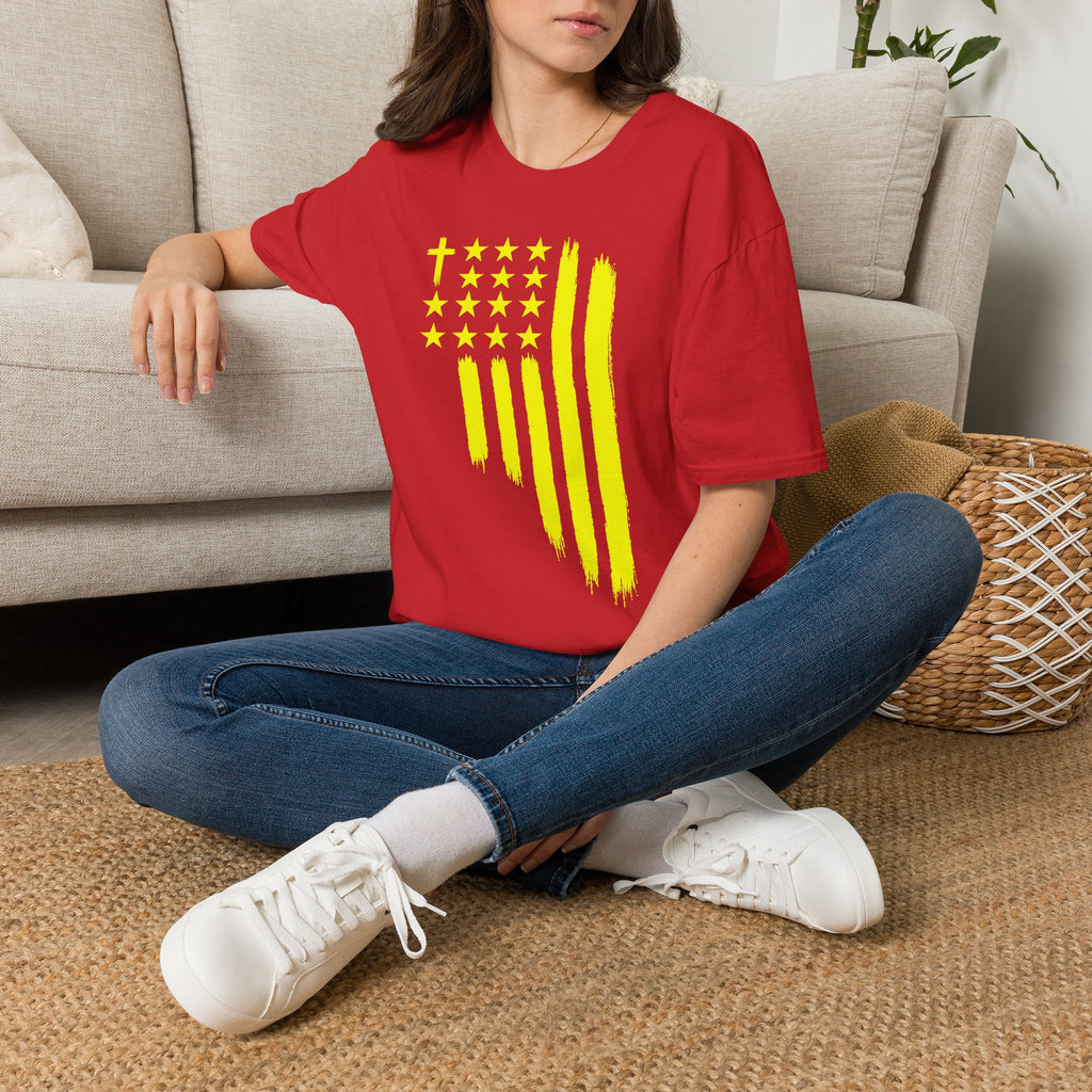 Neon Yellow Stylized American Flag T-Shirt