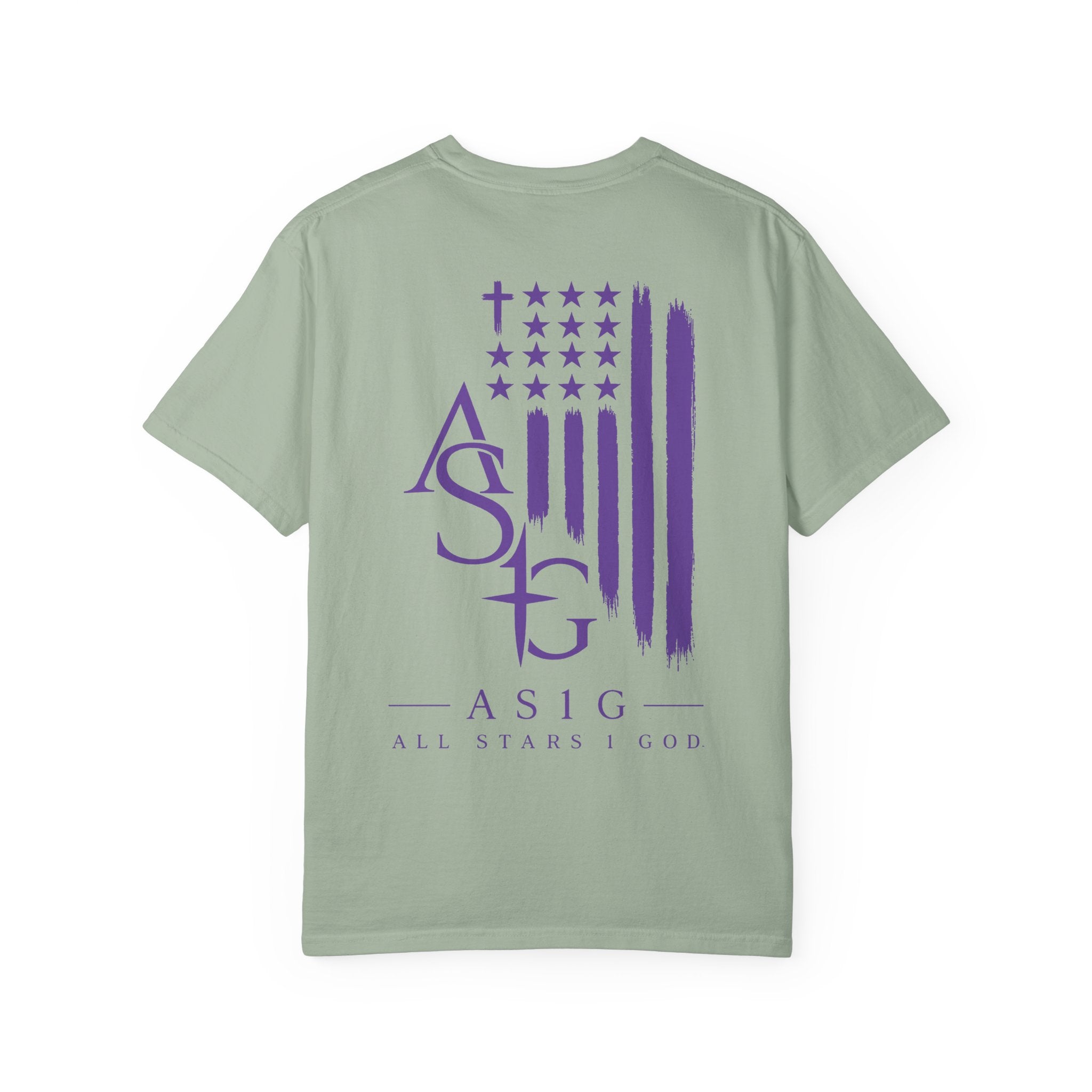 ASIG All Stars & God Flag T‑Shirt — Purple Brushstroke American Flag Tee