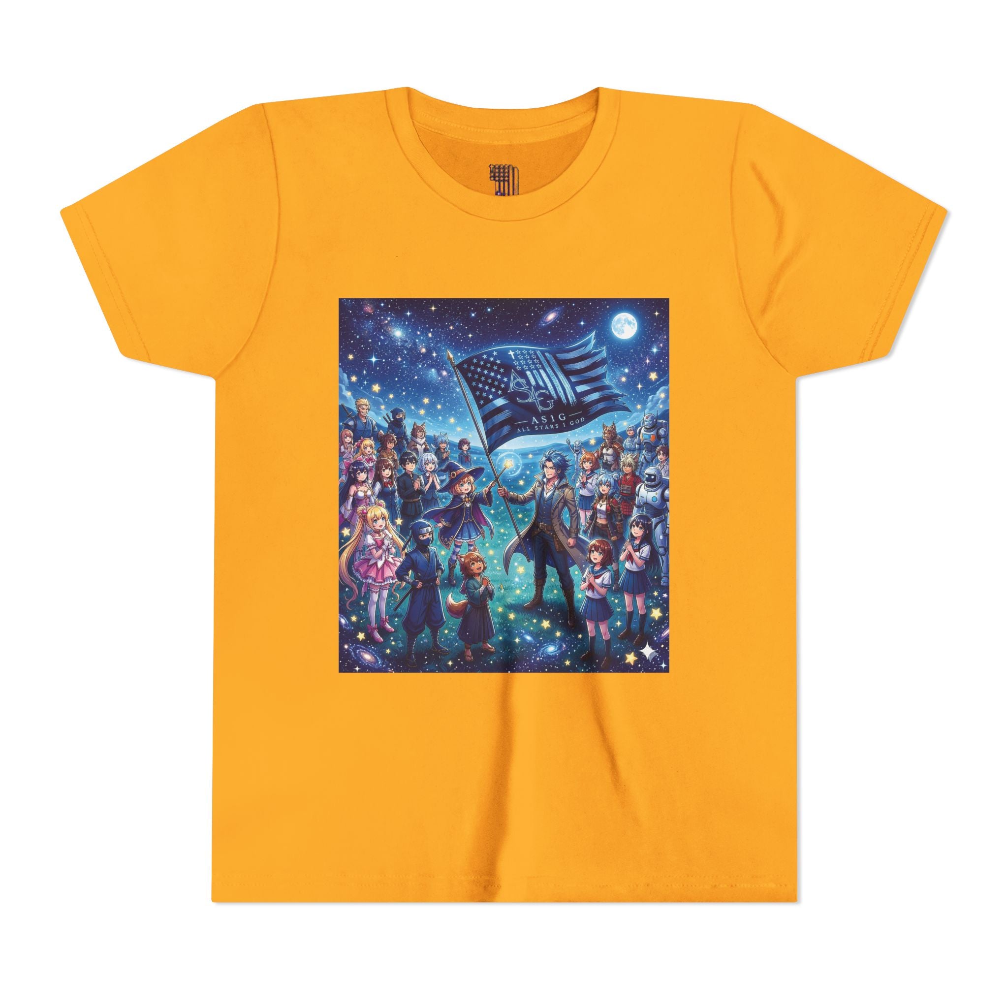 Youth Tee — Starry Night Patriotic Kids T‑Shirt (American Flag & Kids Illustration)