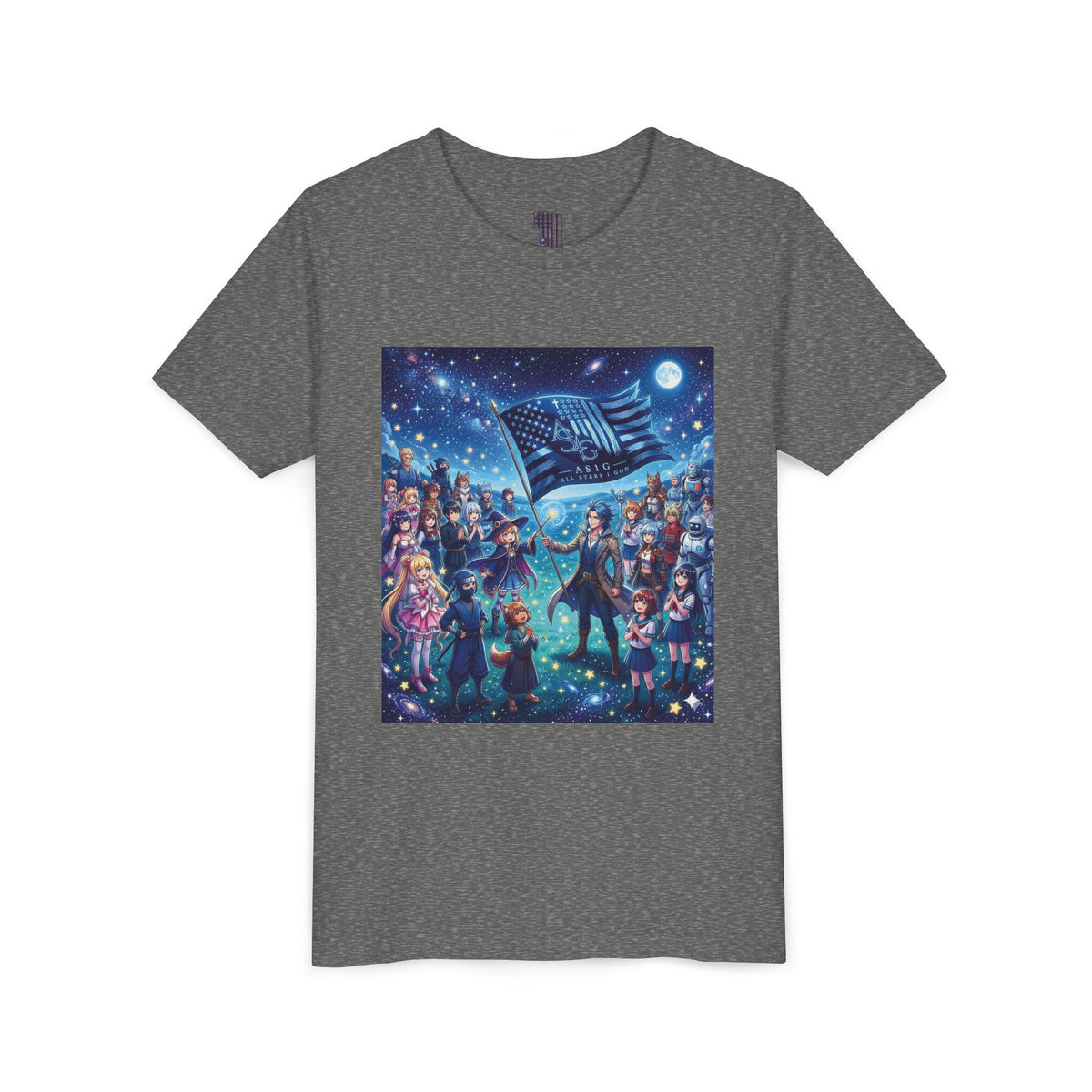 Starry Night Patriotic Kids T‑Shirt (American Flag & Kids Illustration)