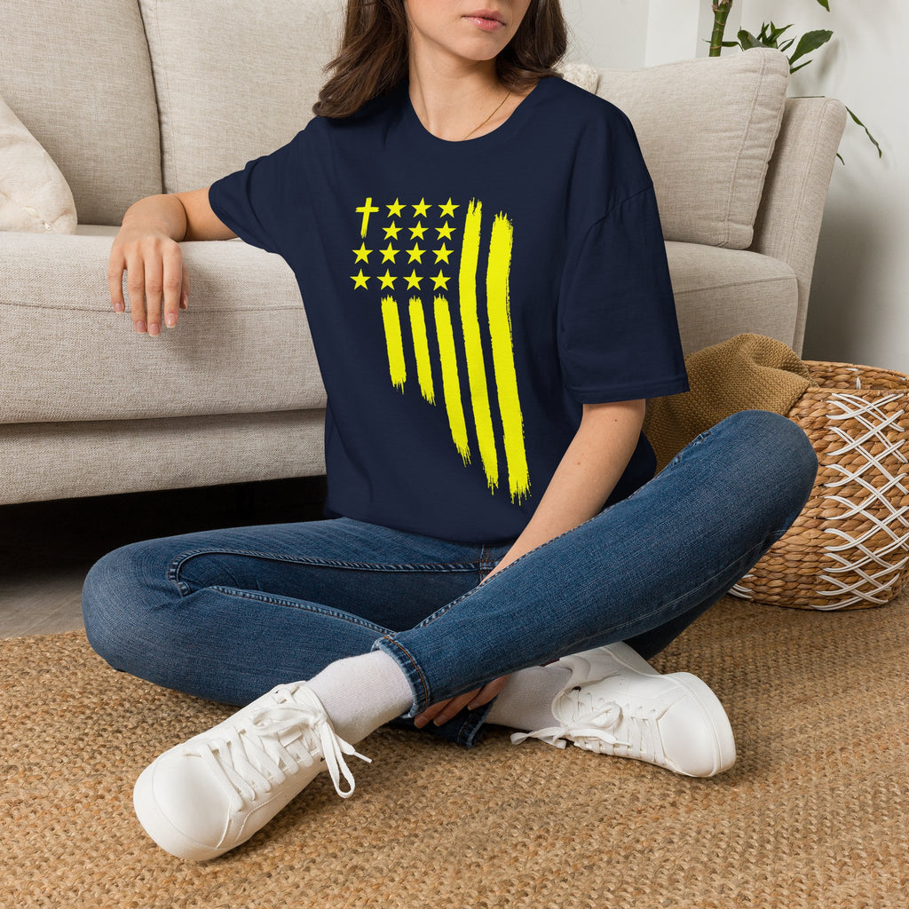 Neon Yellow Stylized American Flag T-Shirt