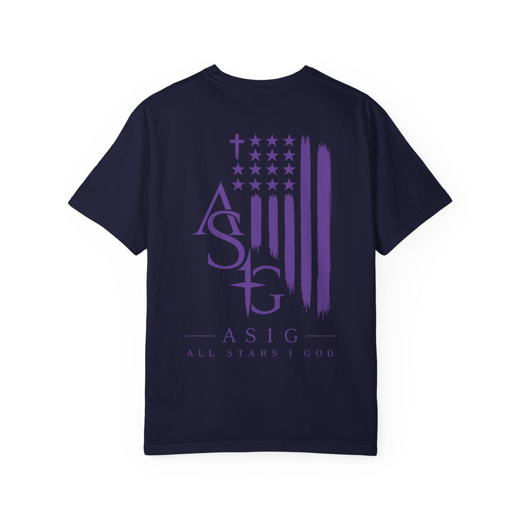 ASIG All Stars & God Flag T‑Shirt — Purple Brushstroke American Flag Tee
