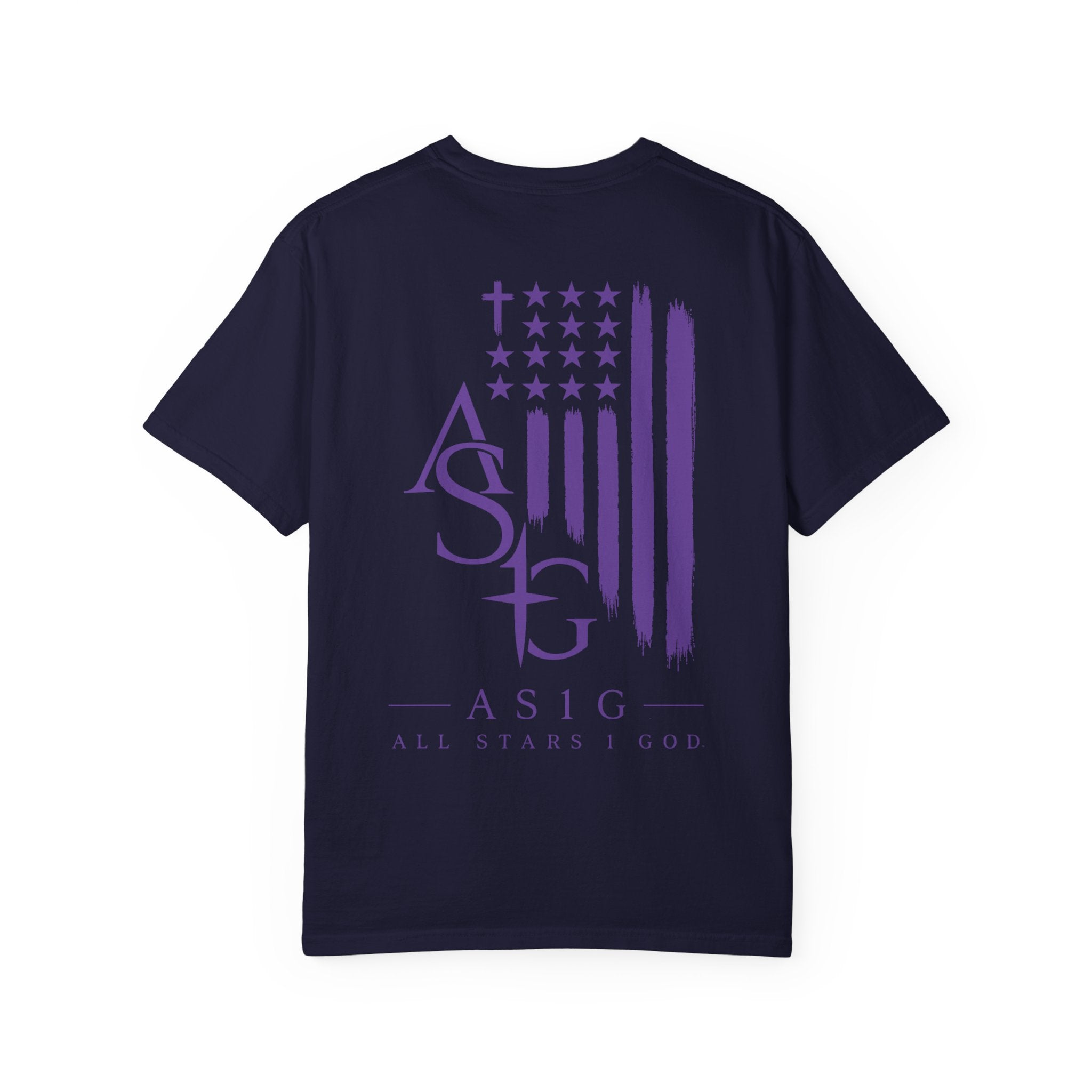 ASIG All Stars & God Flag T‑Shirt — Purple Brushstroke American Flag Tee