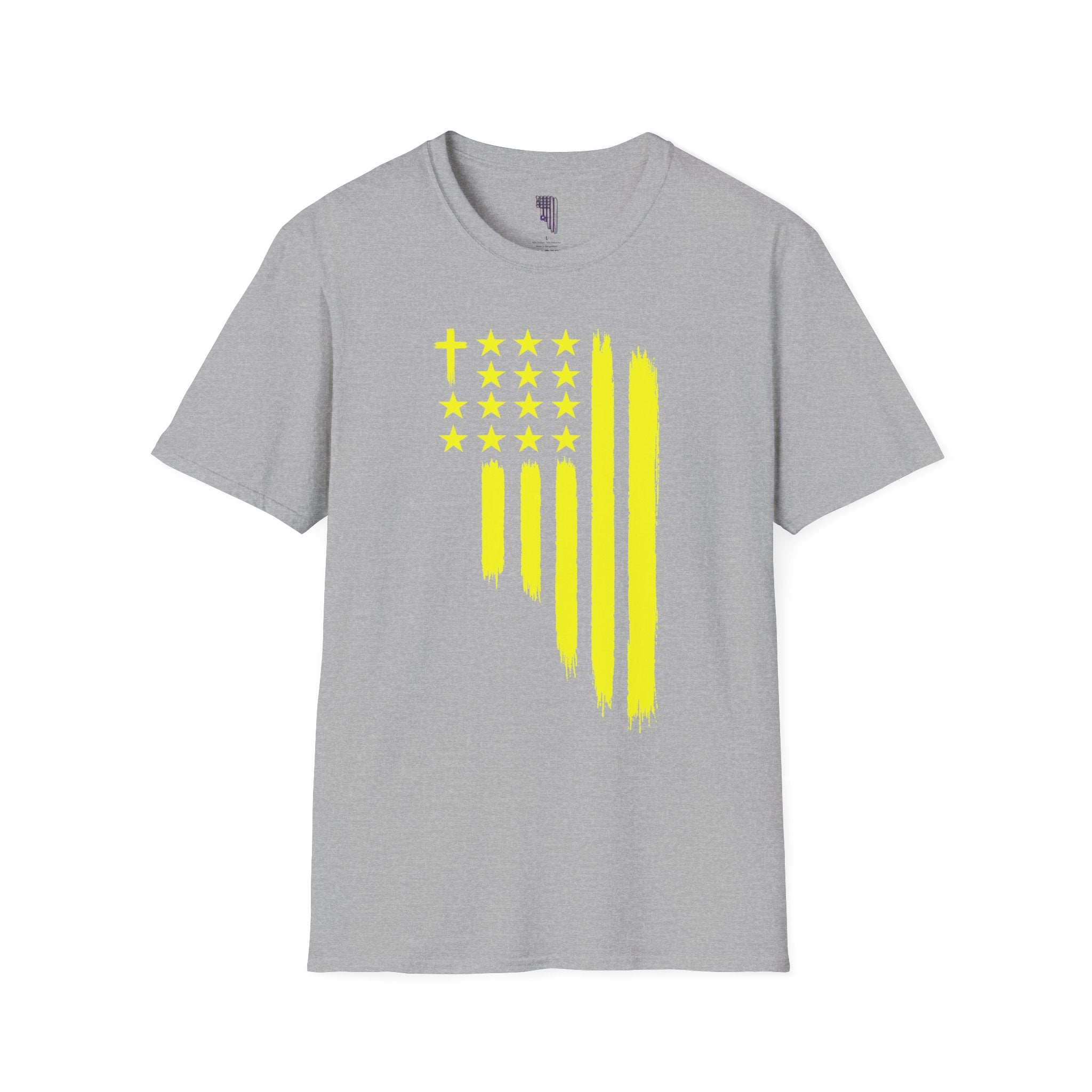 Neon Yellow Stylized American Flag T-Shirt