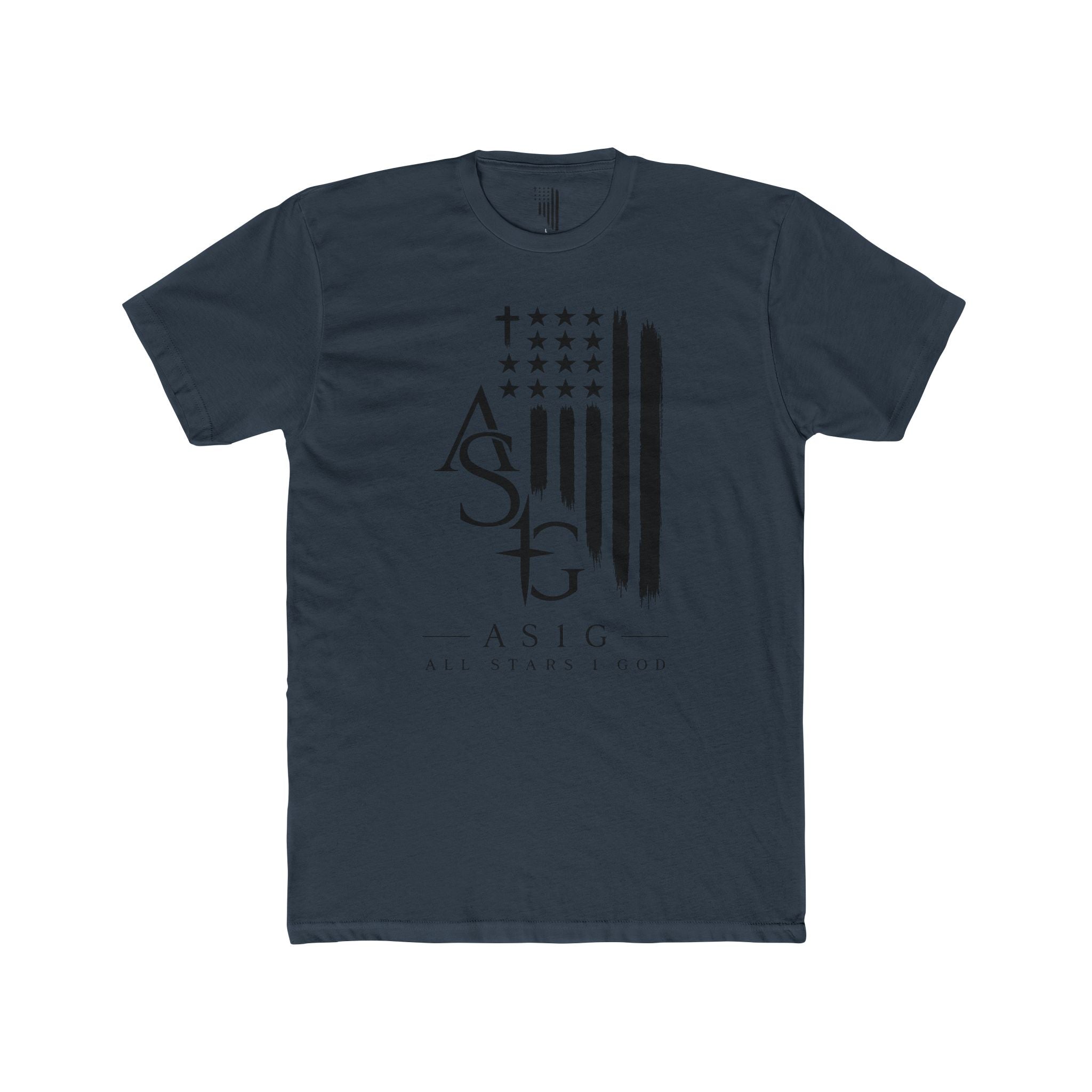 ASIG All Stars Club Flag Graphic Tee — Vintage Monochrome Patriotic T‑Shirt
