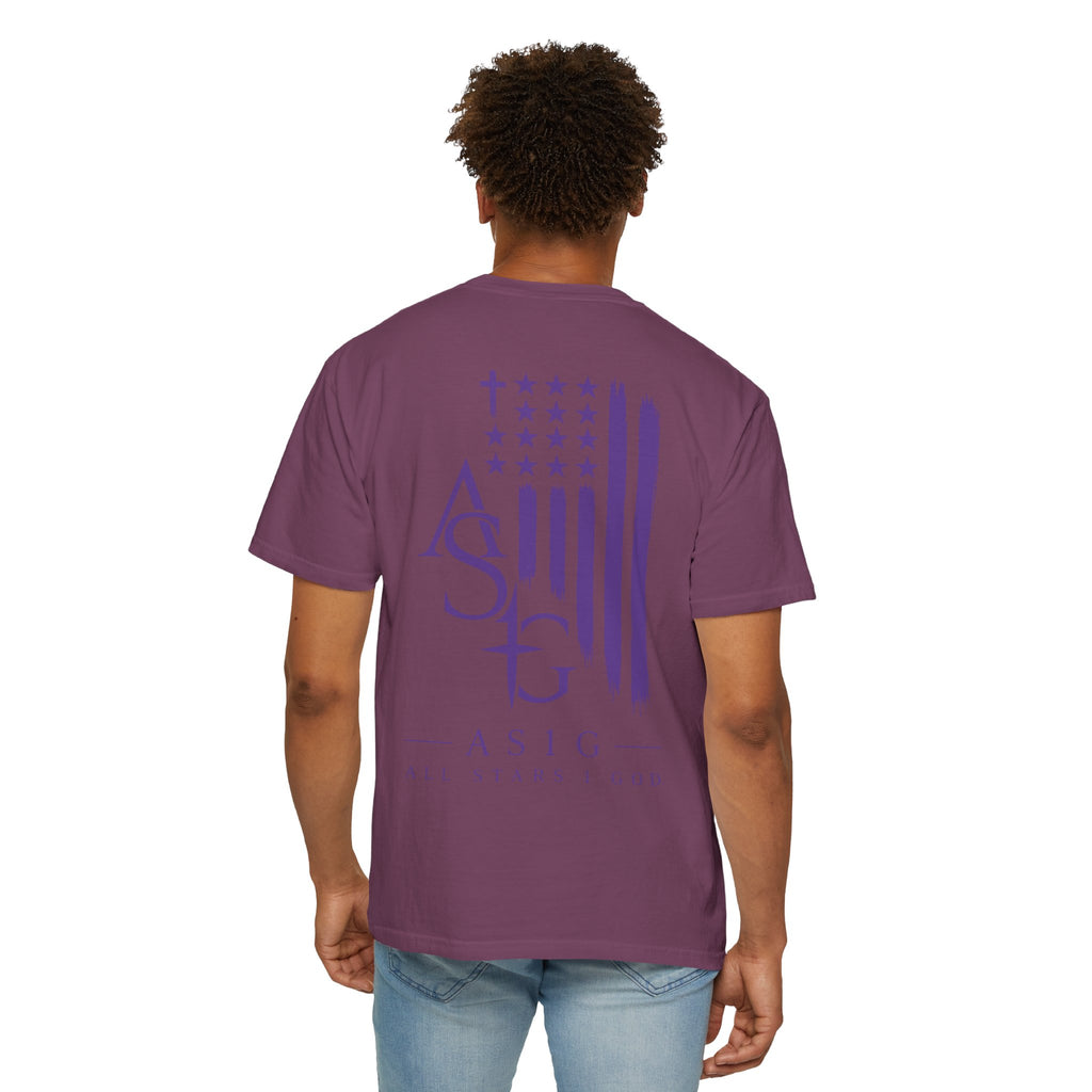 ASIG All Stars & God Flag T‑Shirt — Purple Brushstroke American Flag Tee
