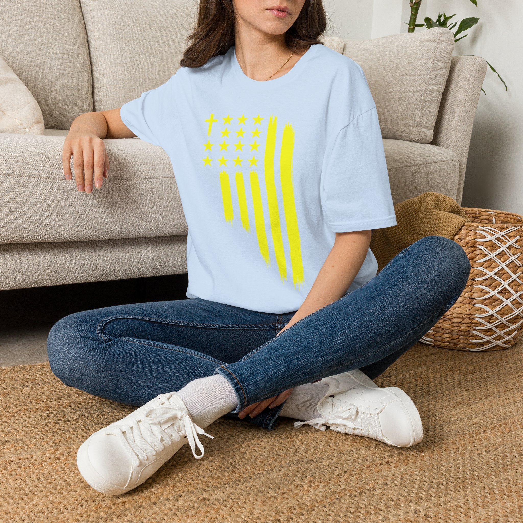 Neon Yellow Stylized American Flag T-Shirt