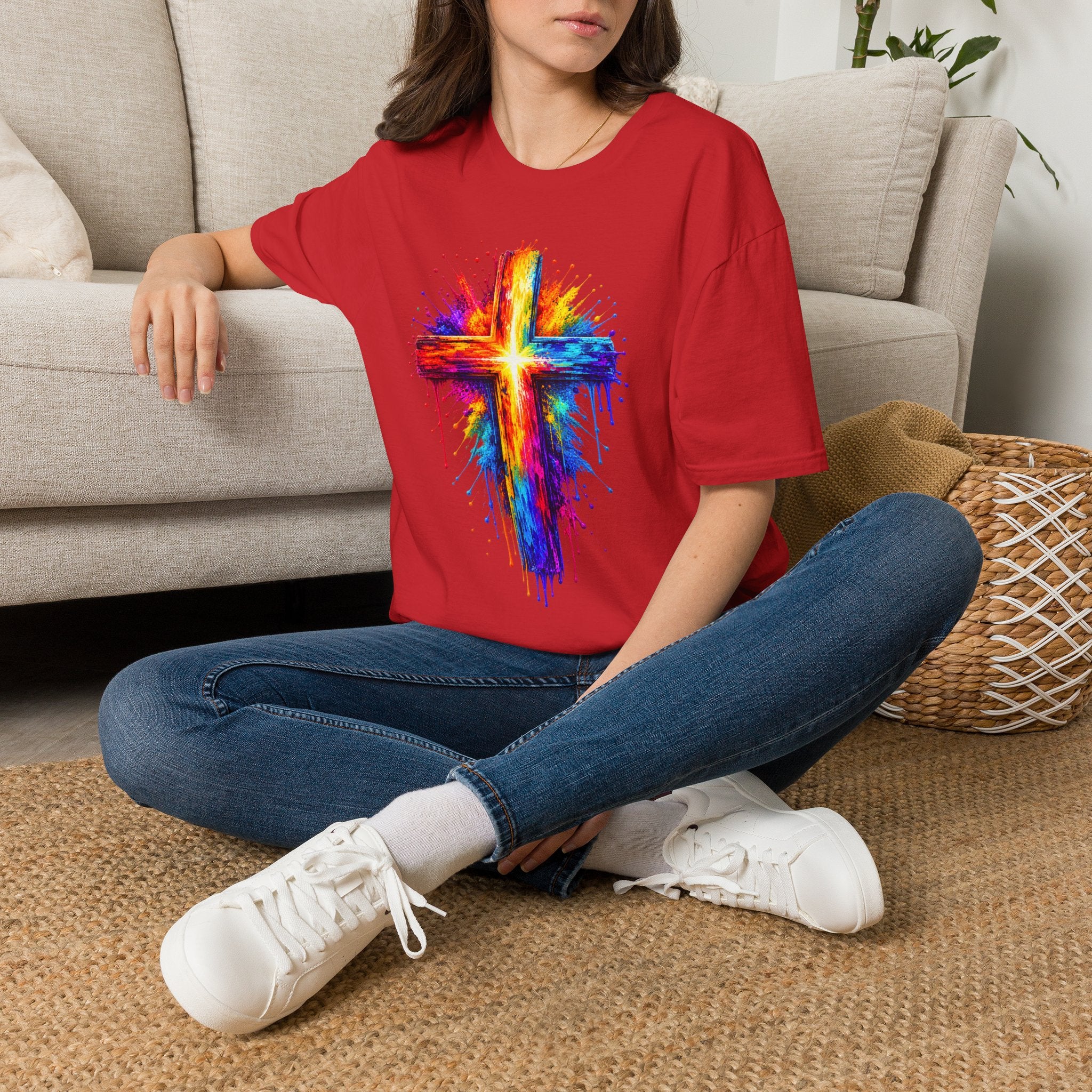 Rainbow Watercolor Cross T-Shirt