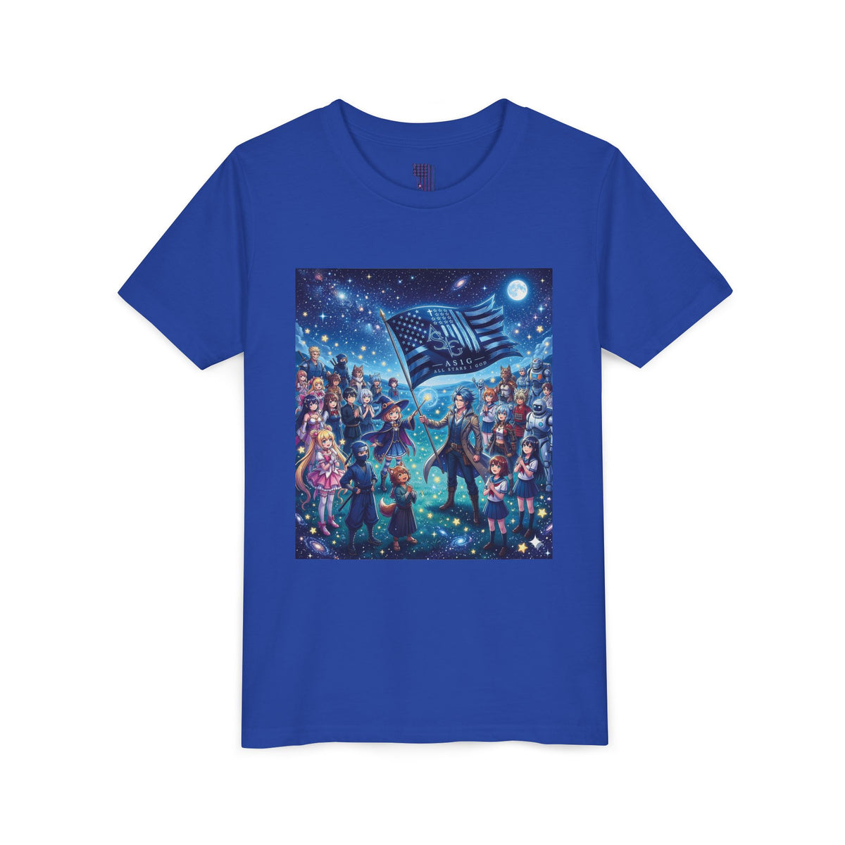 Starry Night Patriotic Kids T‑Shirt (American Flag & Kids Illustration)