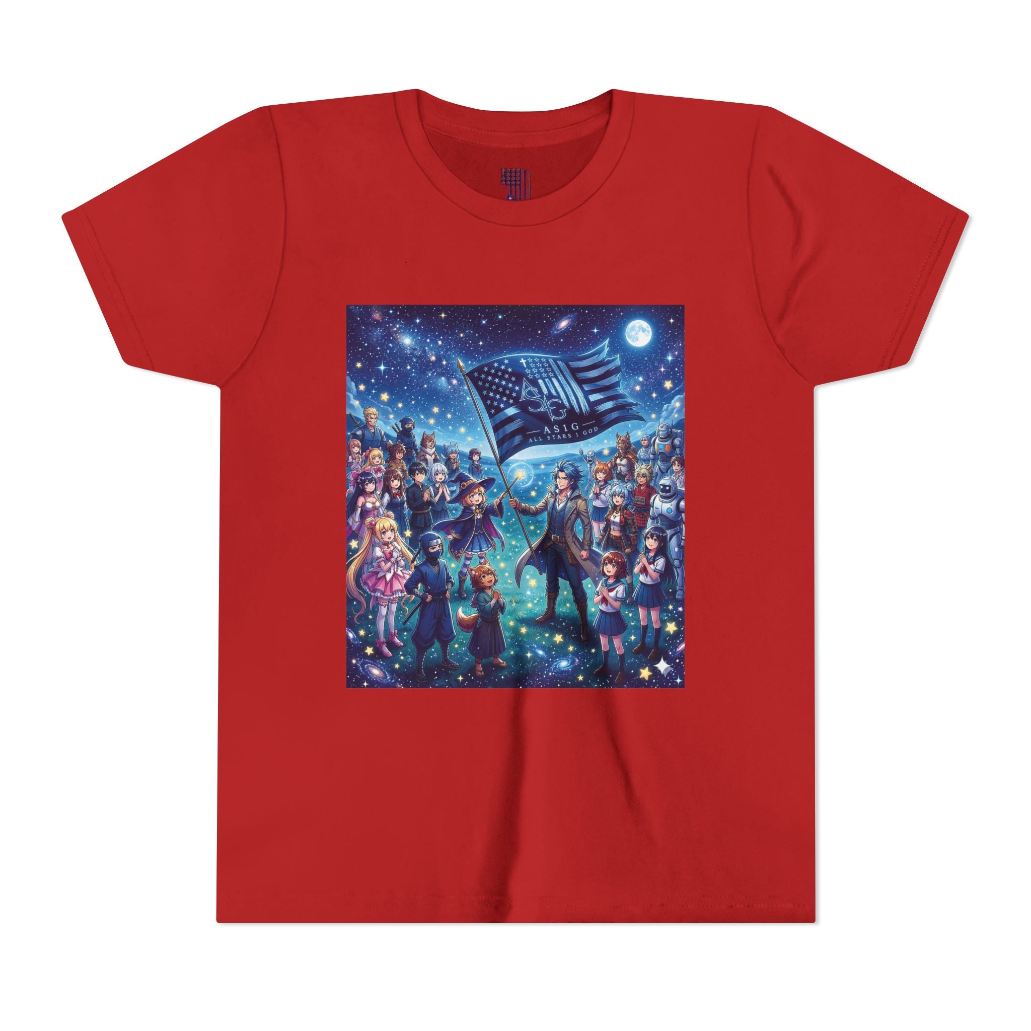Youth Tee — Starry Night Patriotic Kids T‑Shirt (American Flag & Kids Illustration)