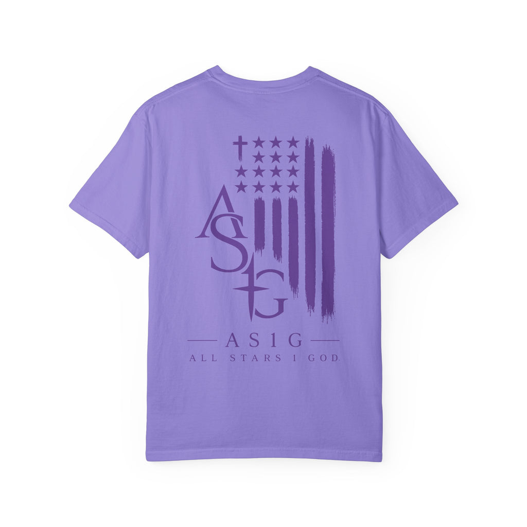 ASIG All Stars & God Flag T‑Shirt — Purple Brushstroke American Flag Tee