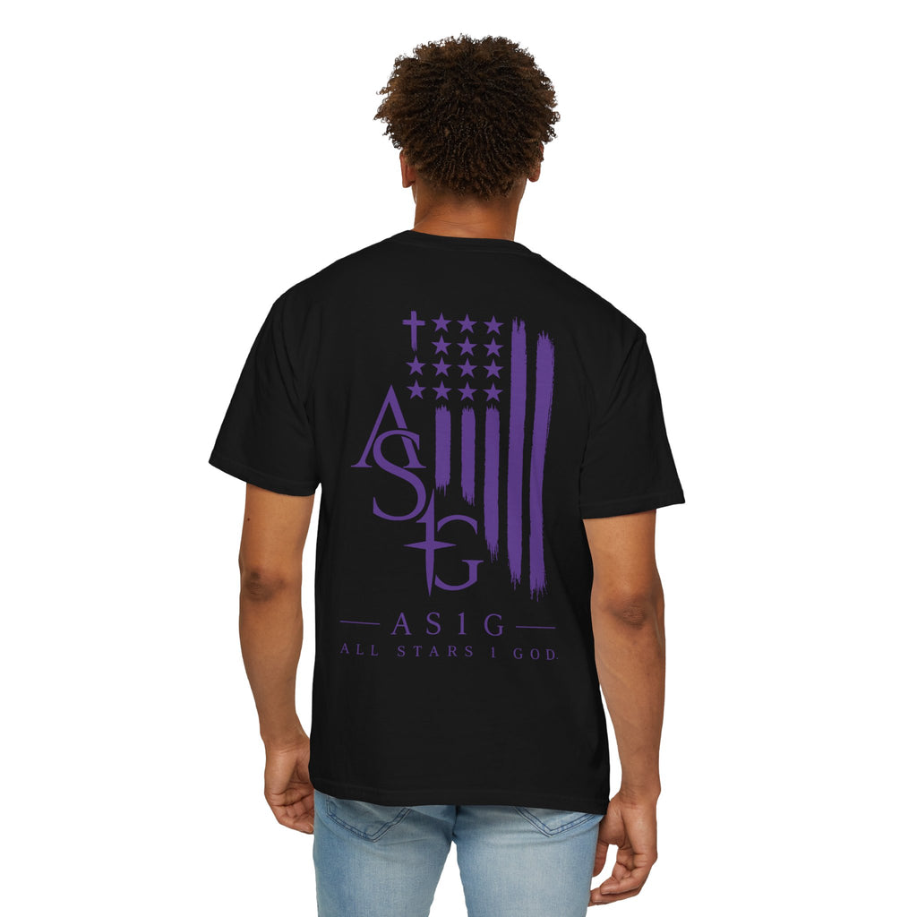 ASIG All Stars & God Flag T‑Shirt — Purple Brushstroke American Flag Tee
