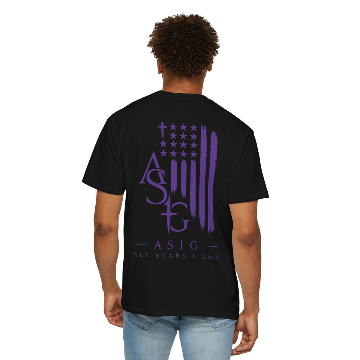ASIG All Stars & God Flag T‑Shirt — Purple Brushstroke American Flag Tee